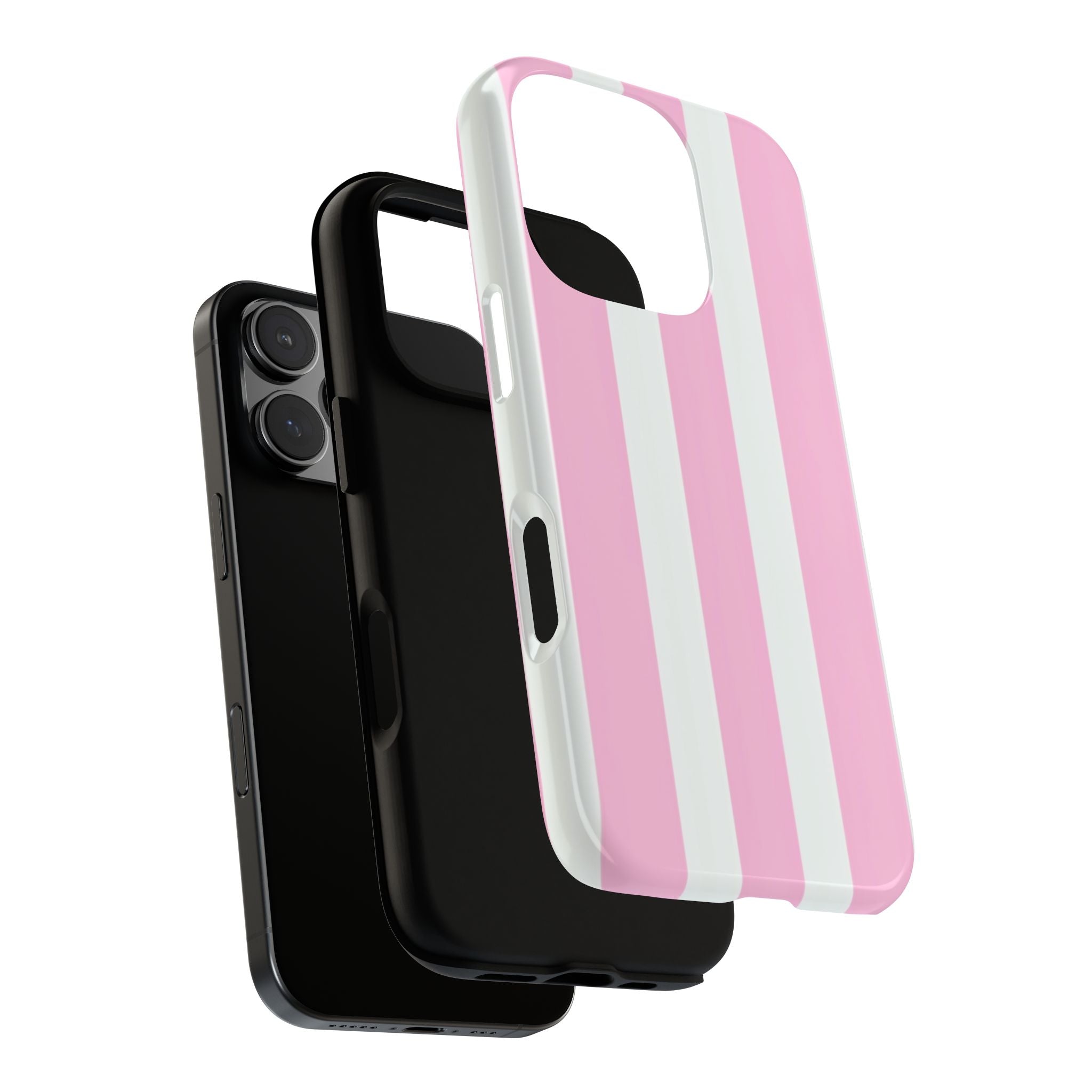 Pink & White Striped Tough Phone Case — Durable Protective Phone Cover