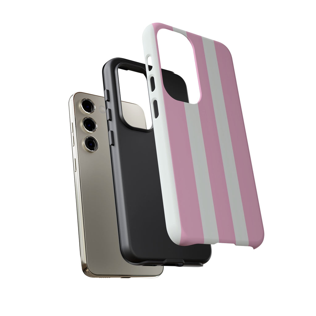 Pink & White Striped Tough Phone Case — Durable Protective Phone Cover