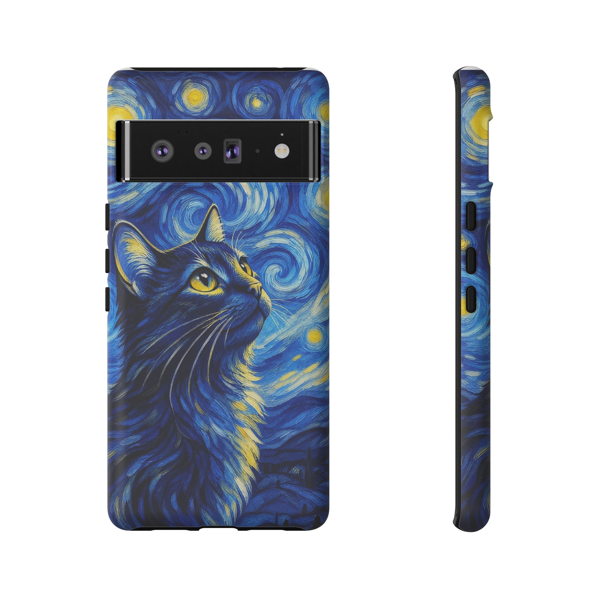 Starry Night Cat Phone Case — Van GoghStyle Blue Galaxy iPhone Cover