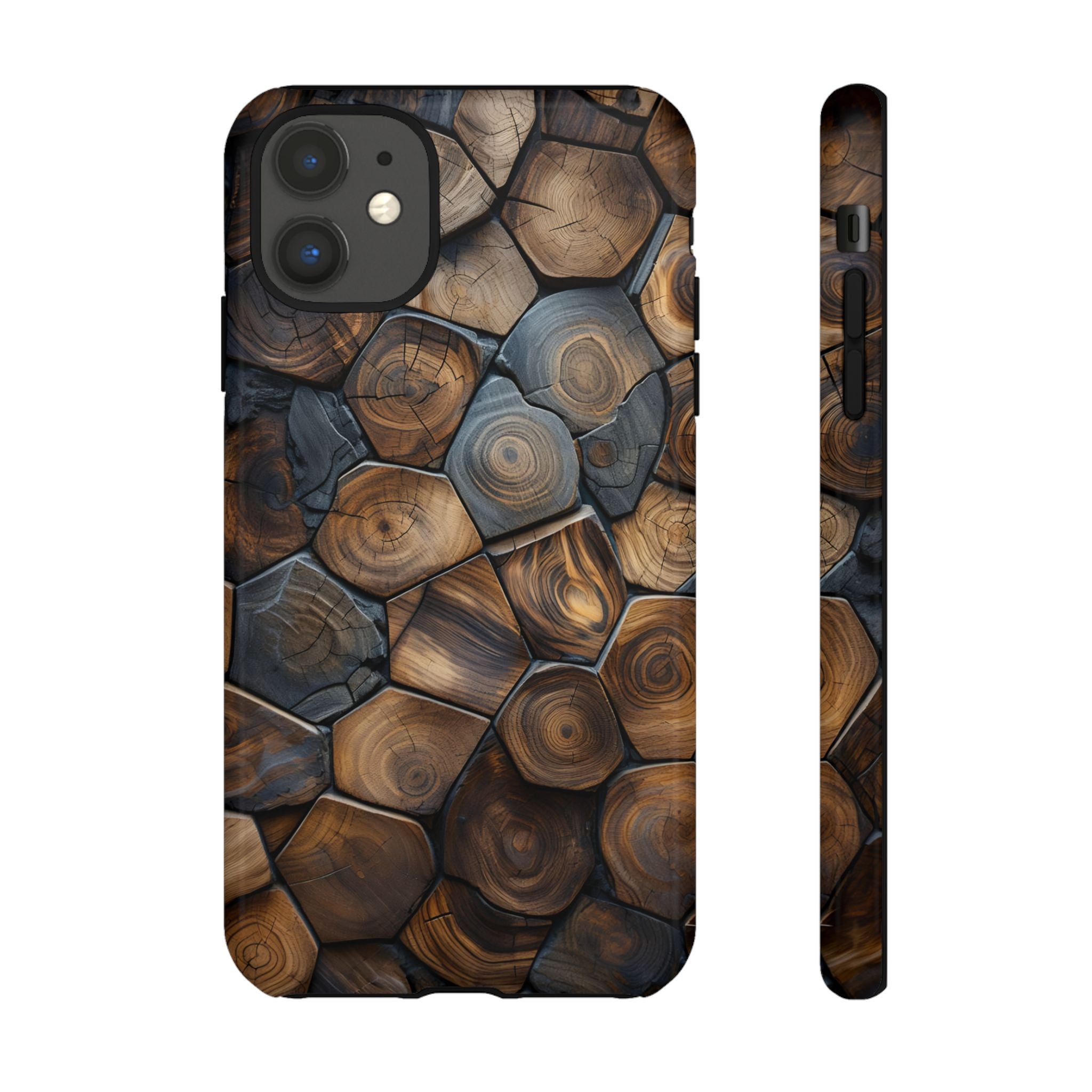 Wood Grain Hex Phone Case — Rustic Geometric iPhone Protection