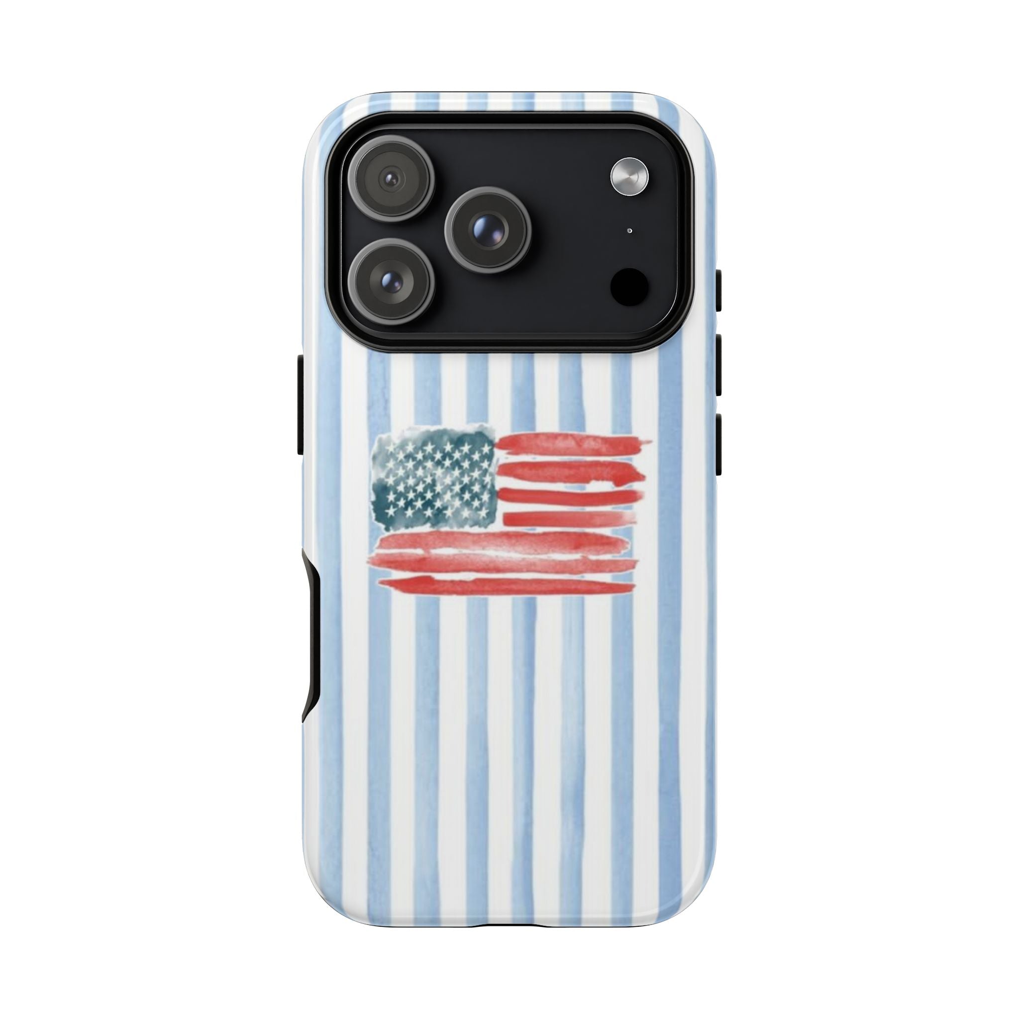 American Flag Watercolor Phone Case - Blue Stripe Tough Case