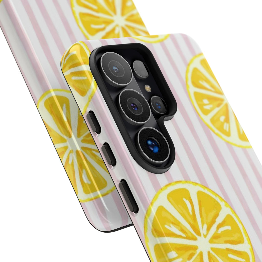 Lemon Slices Tough Case — Cute Pink Stripe Phone Cover