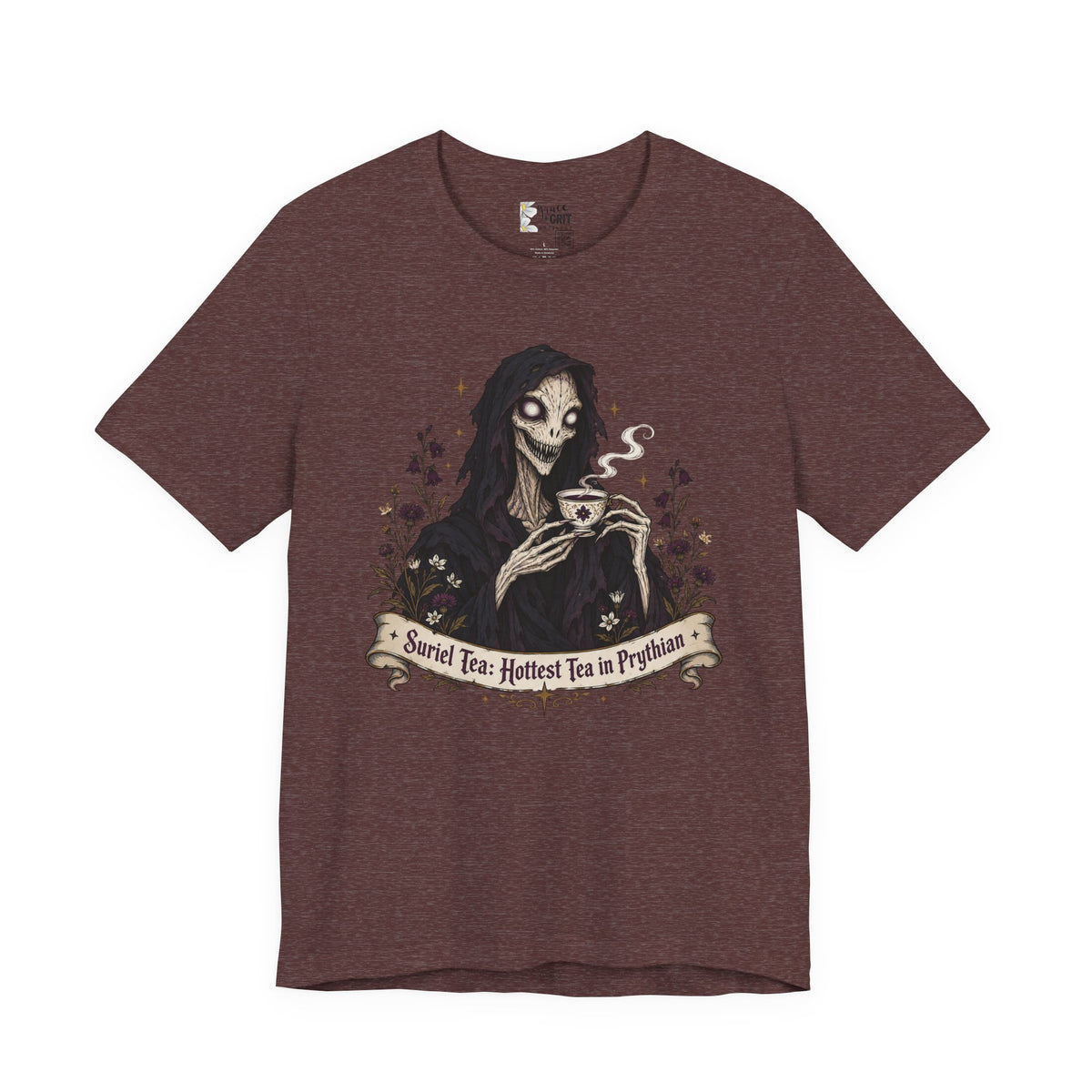Gothic Reaper Tea T-Shirt — "Sorrel Tea: Hottest Tea in Purgatorium" Graphic Tee