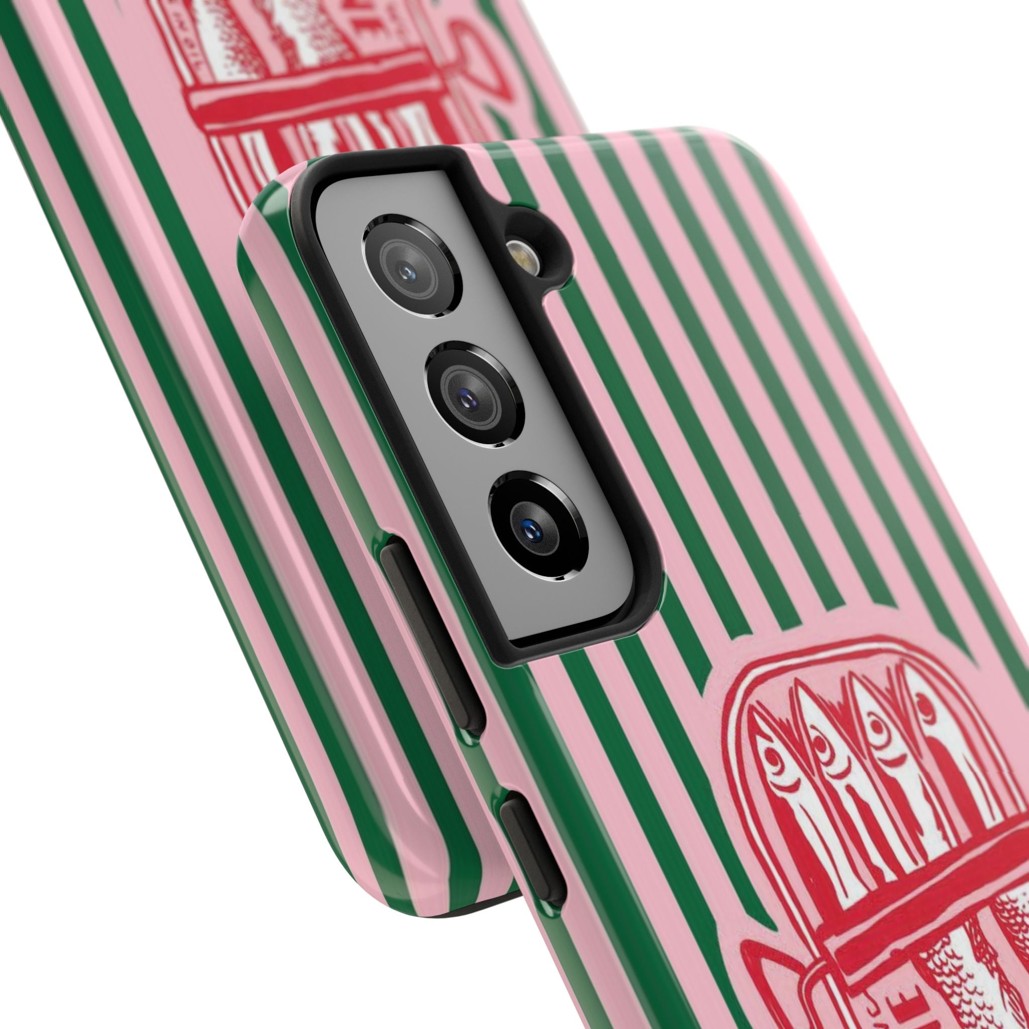 Sardine Stripes Tough Phone Case — Retro Pink & Green Protective Phone Cover
