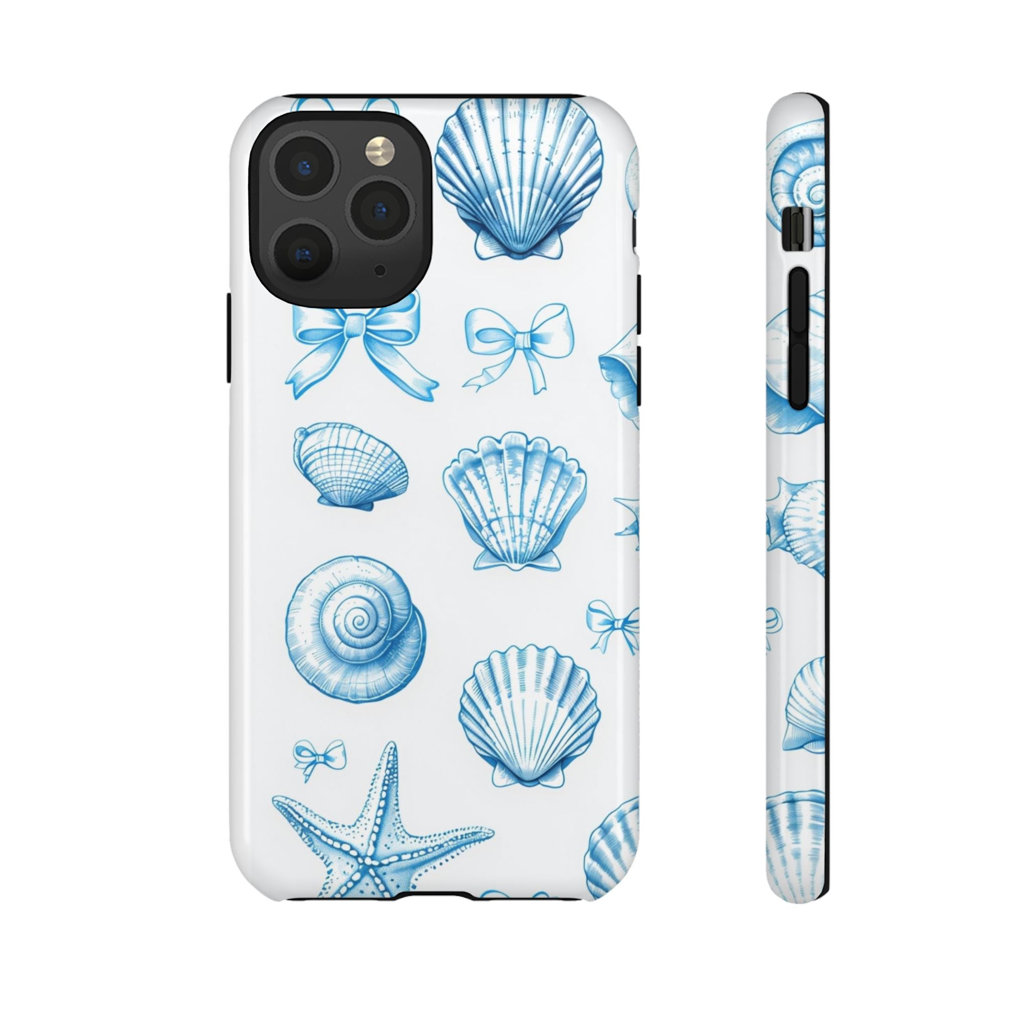 Seaside Shells Phone Case — Blue Nautical Shell & Starfish Pattern