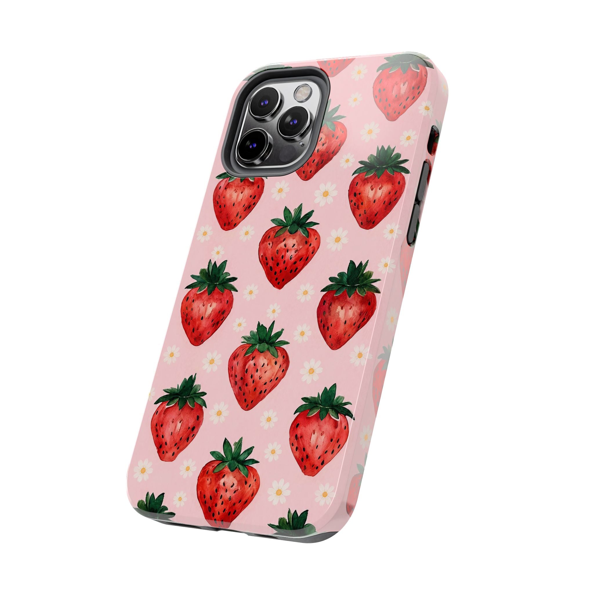 Strawberry Pattern Tough Phone Case — Cute Pink Fruit iPhone/Android Protection