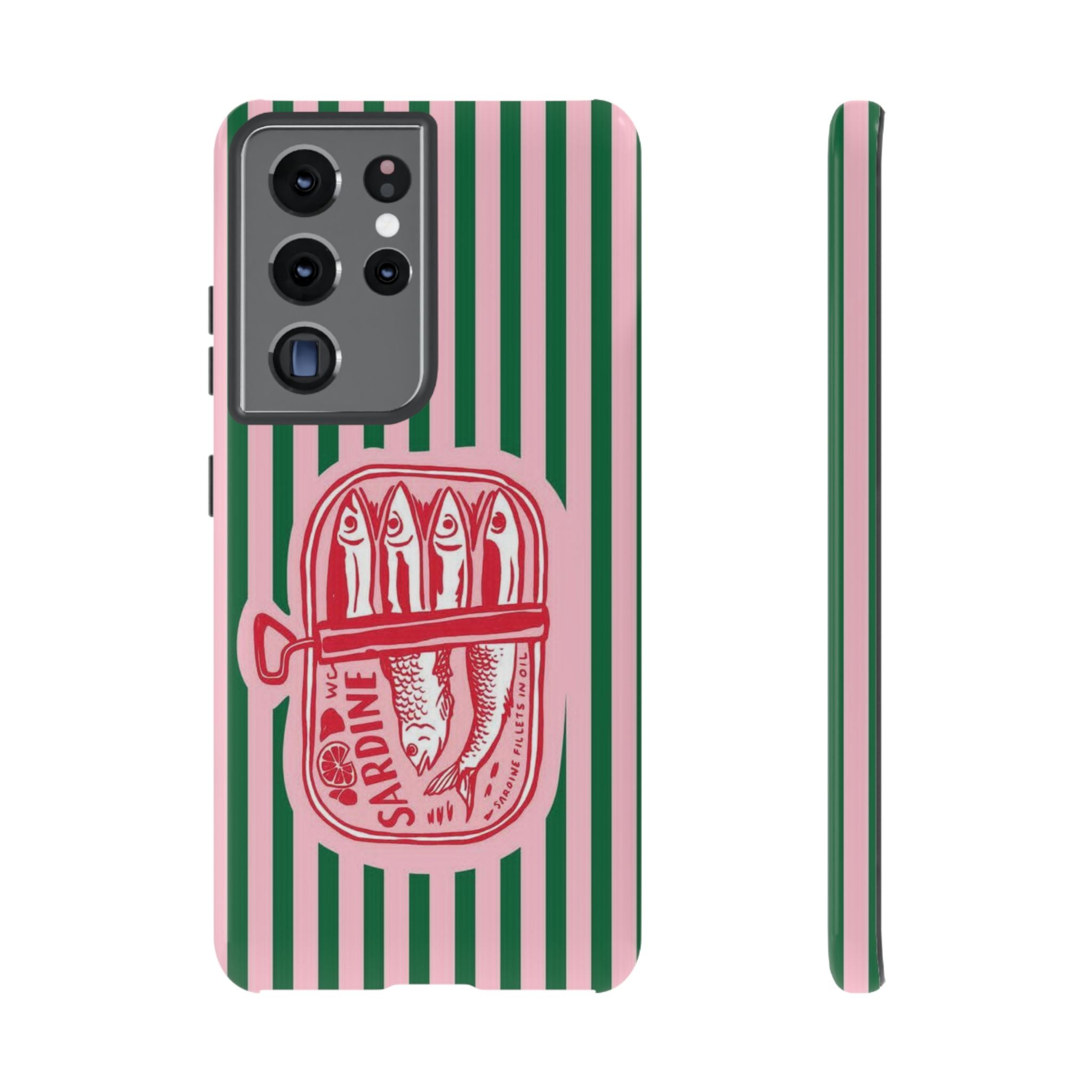 Sardine Stripe Phone Case — Retro Pink & Green Nautical Protection