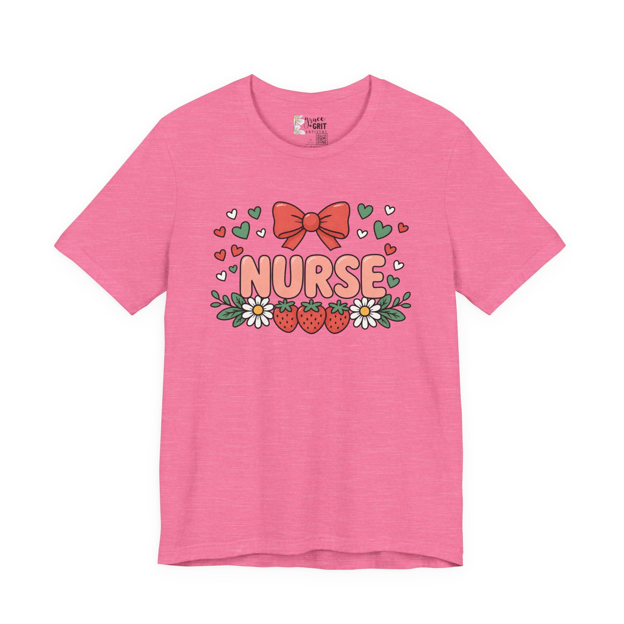 Nurse Floral Tee — Cute Strawberry & Bow Nurse T-Shirt