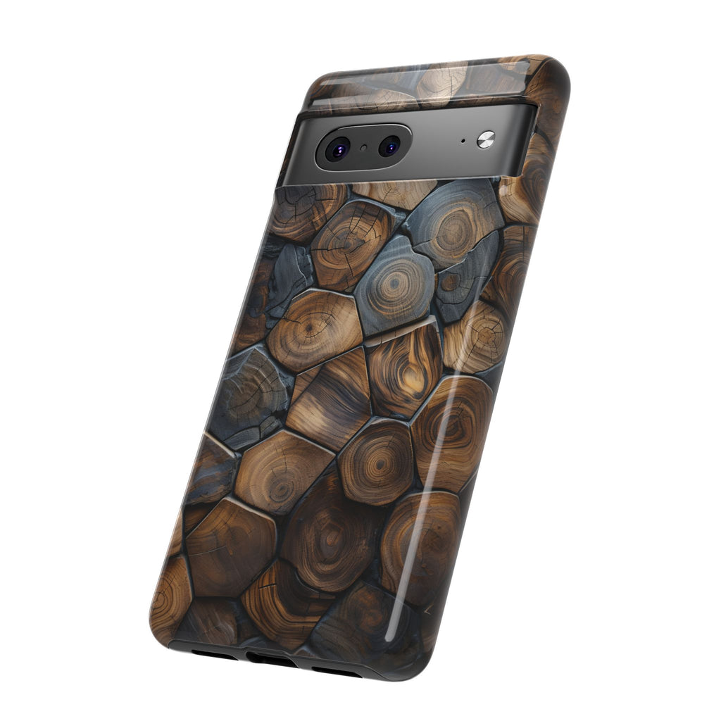 Wood Grain Hex Phone Case — Rustic Geometric iPhone Protection