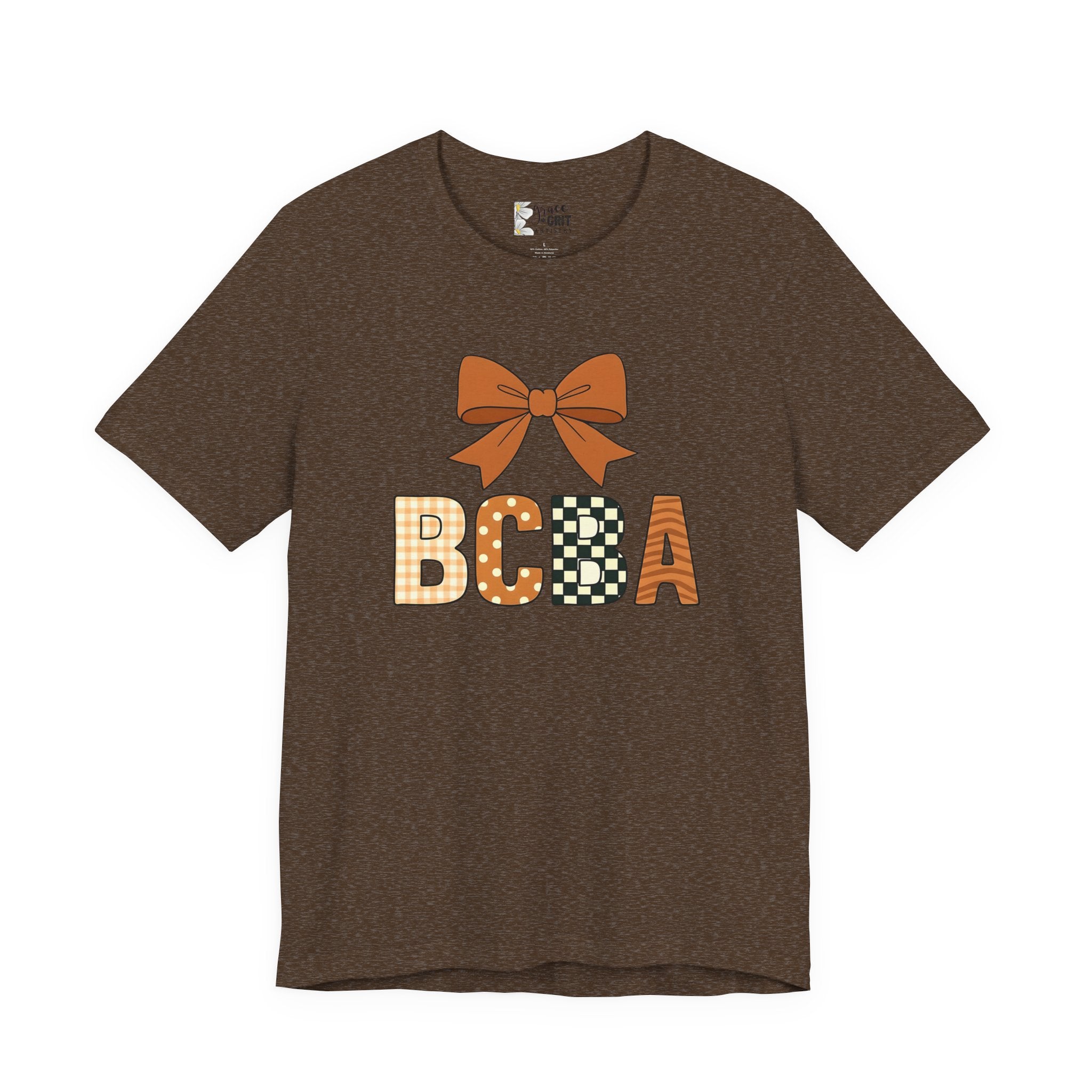 BCBA Monogram Tee | Bow Accent, Orange Plaid and Polka Dot Letters