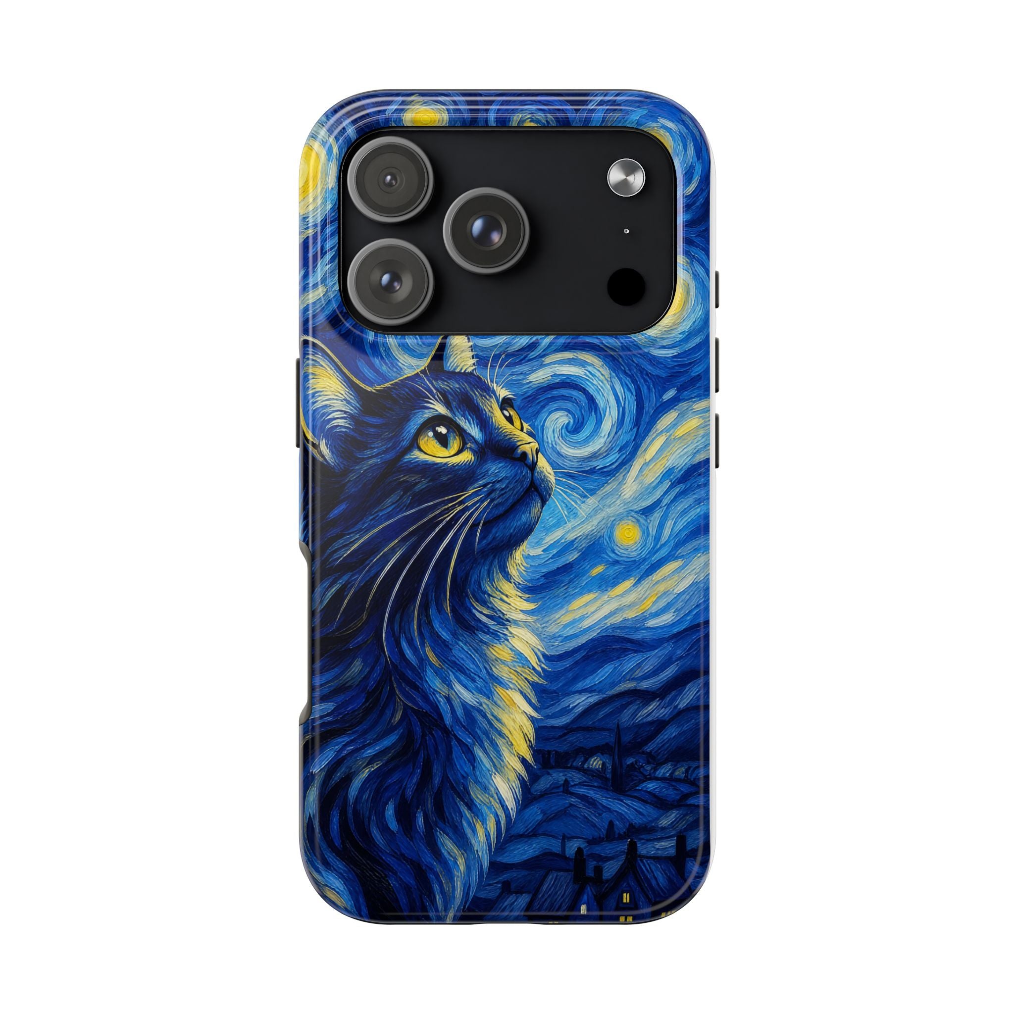 Starry Night Cat Tough Phone Case — Van Gogh Style Galaxy Kitten Protective Cover
