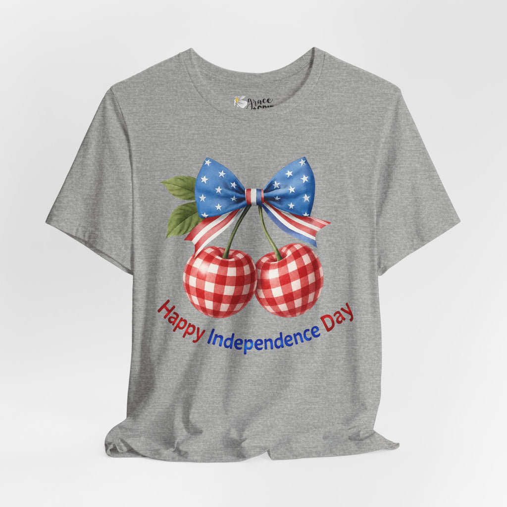 Independence Day Cherry Tee — Patriotic Bow 'Happy Independence Day' T-Shirt