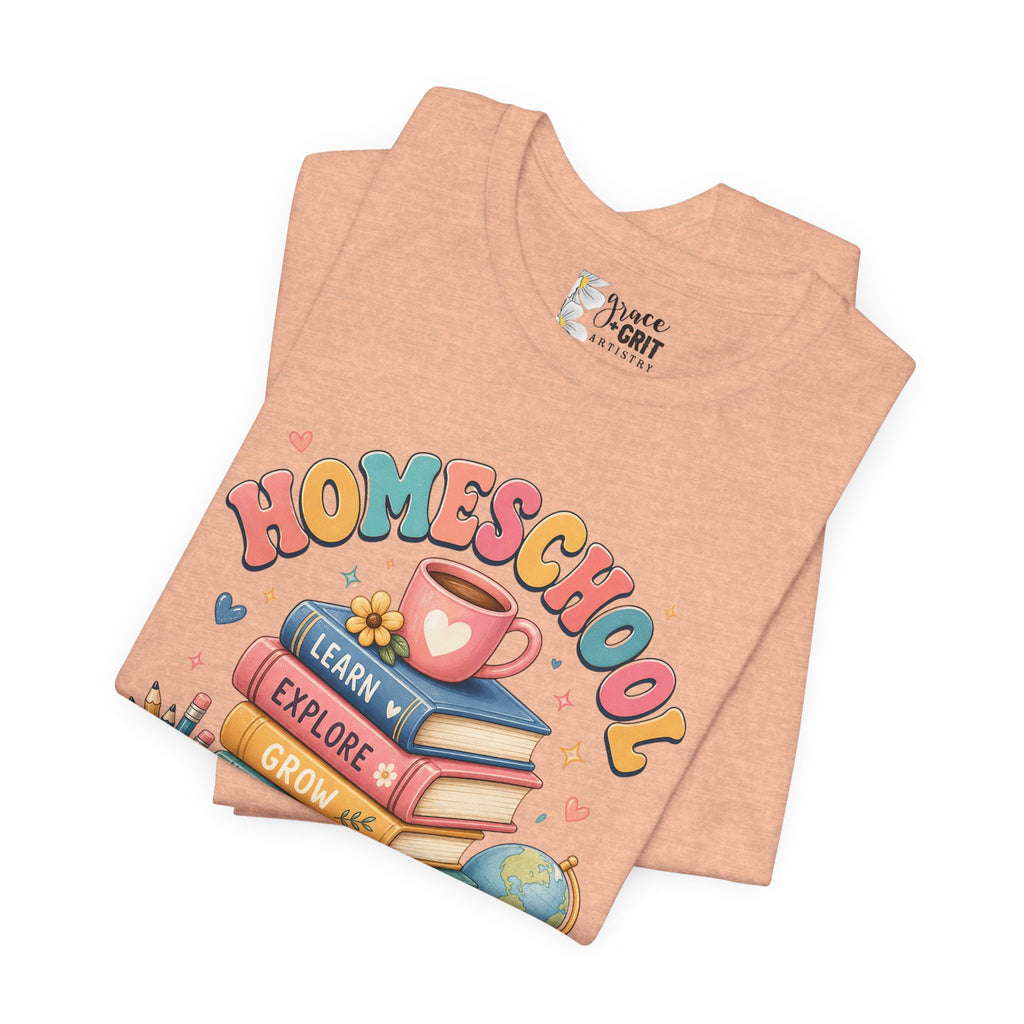 Homeschool Mama T-Shirt – Colorful Stacked Books Design