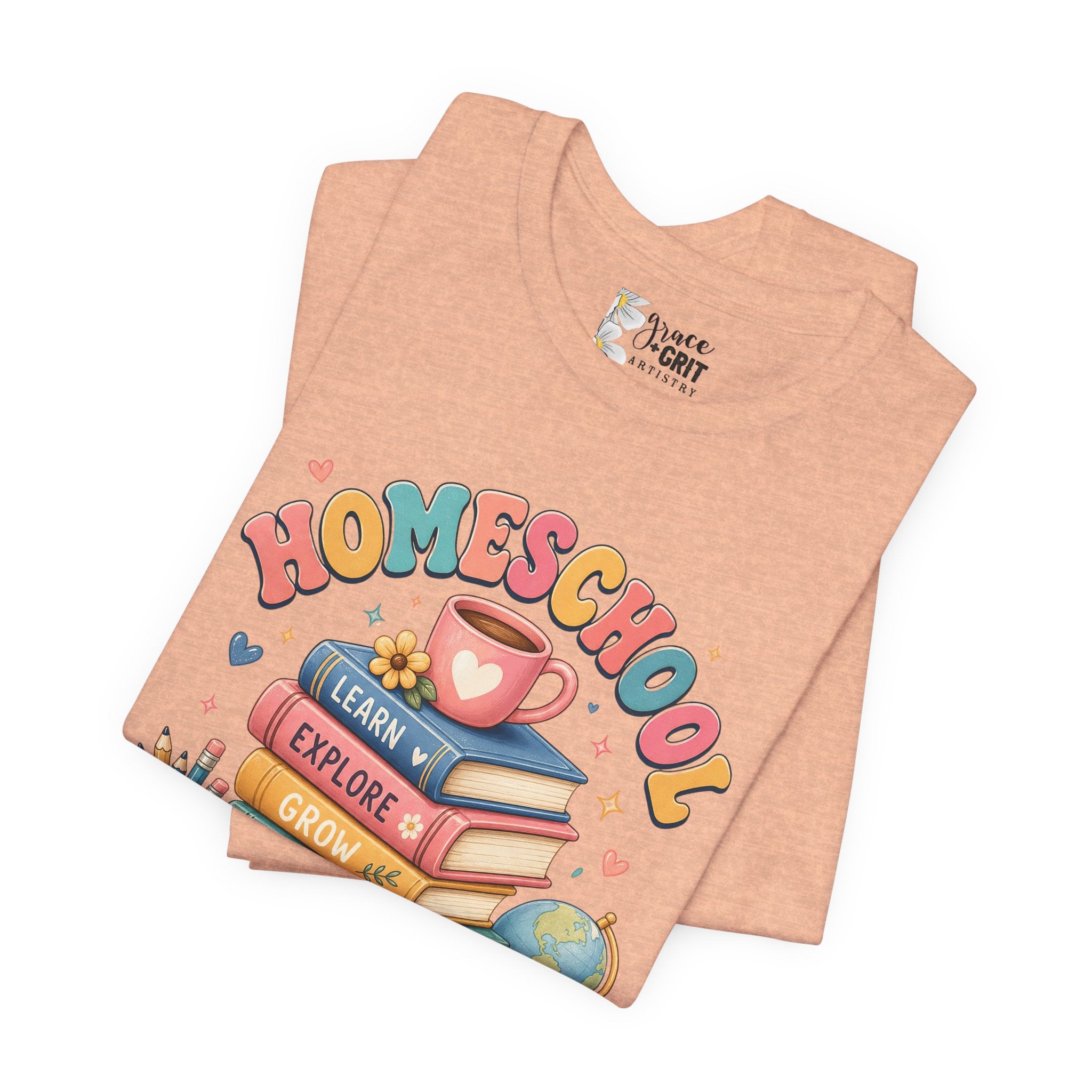 Homeschool Mama T-Shirt – Colorful Stacked Books Design