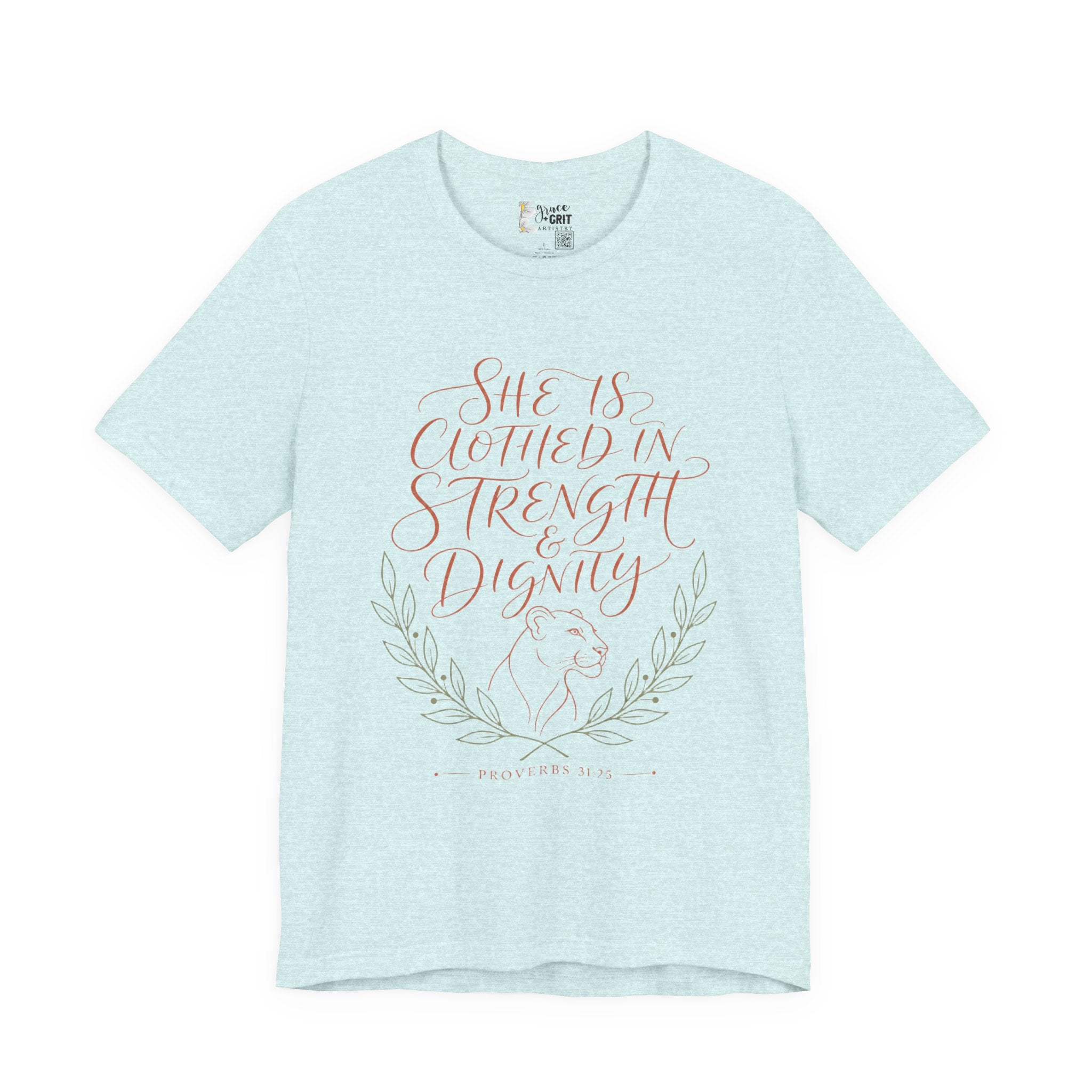 She Is Clothed in Strength & Dignity Tee — Inspirational Christian Women's Graphic T-Shirt