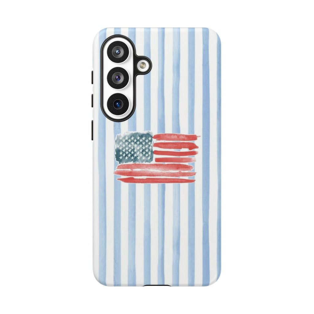 American Flag Watercolor Phone Case - Blue Stripe Tough Case