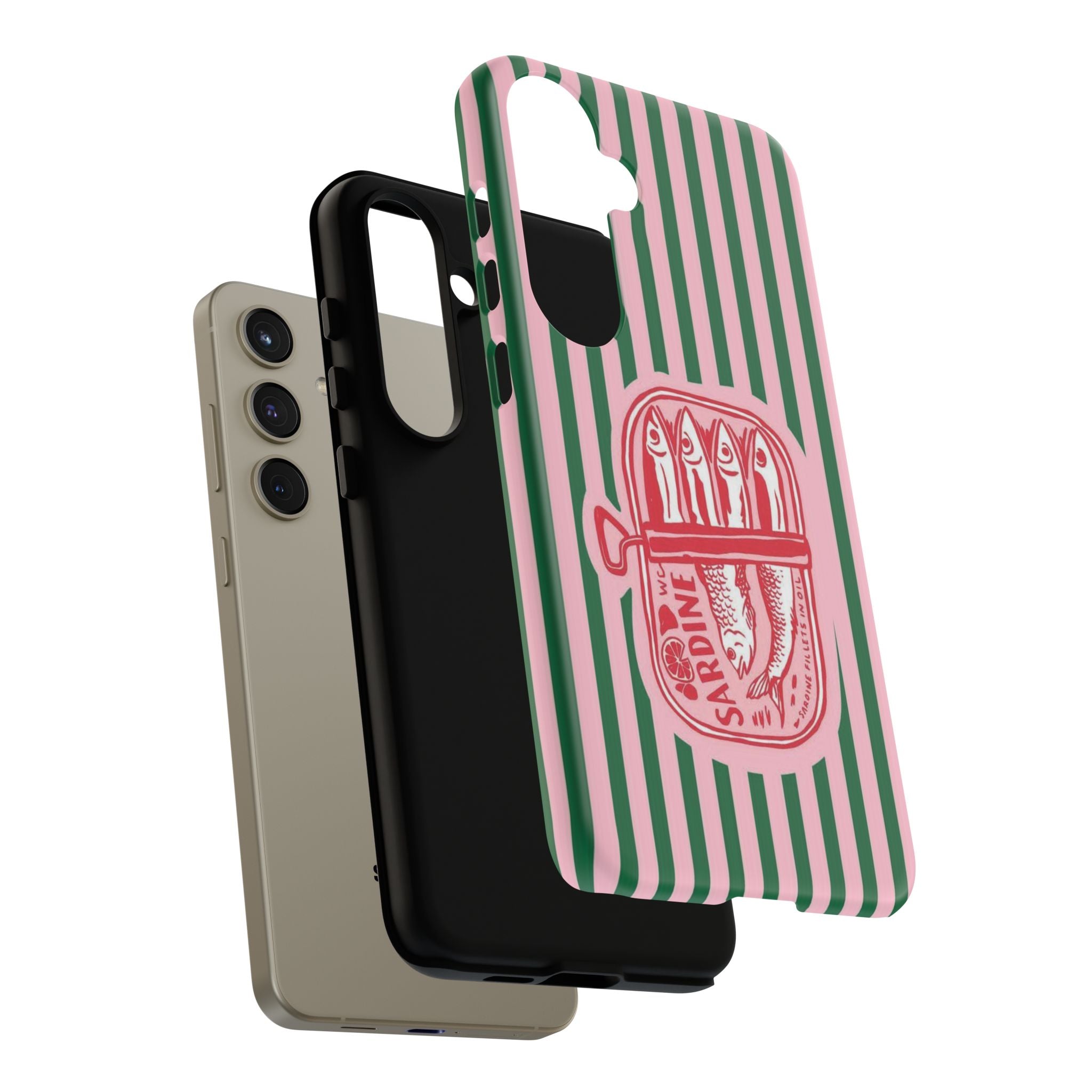 Sardine Stripe Phone Case — Retro Pink & Green Nautical Protection