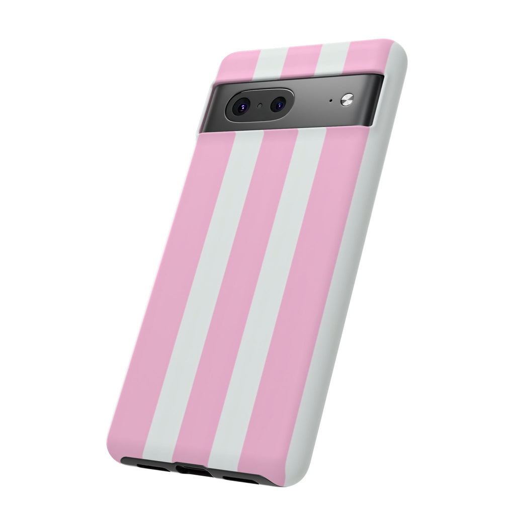 Pink & White Striped Tough Phone Case — Durable Protective Phone Cover