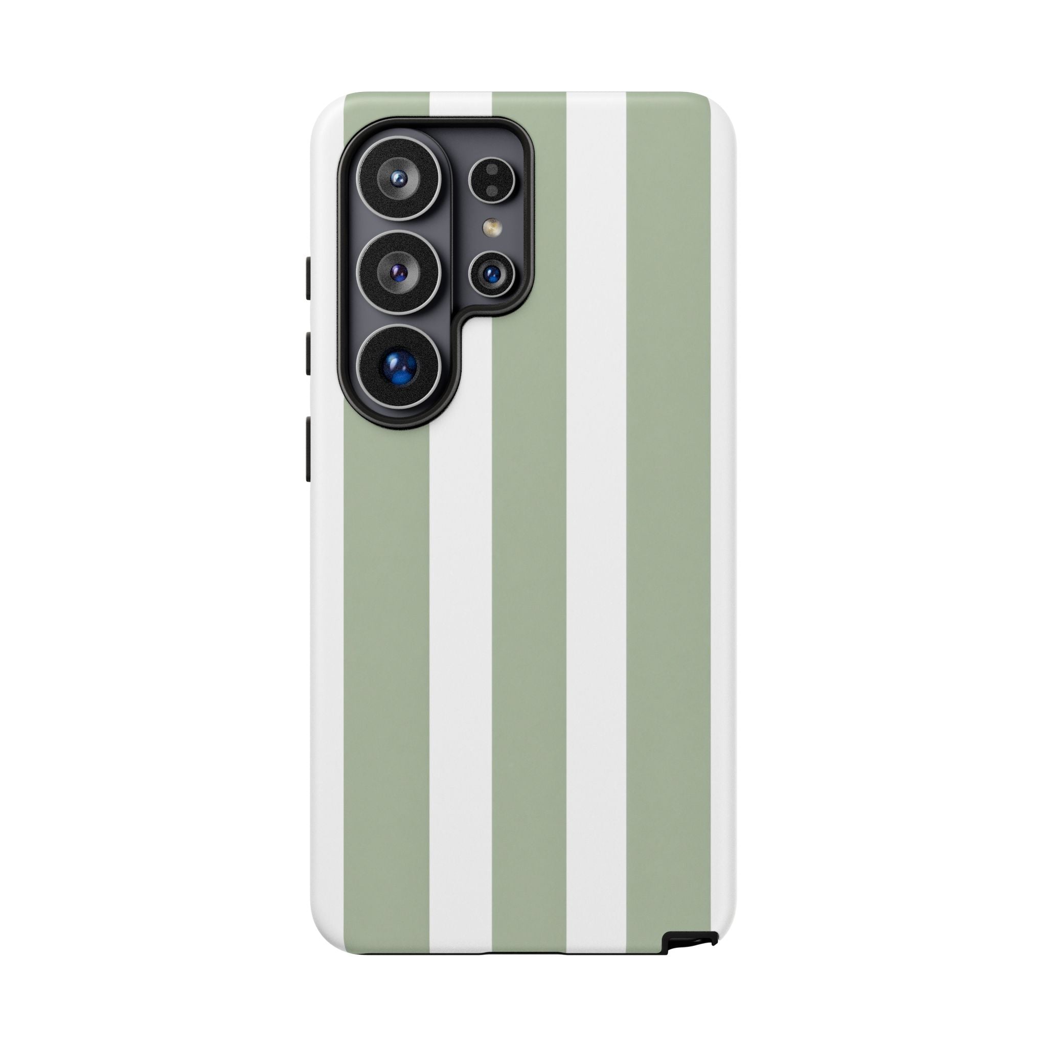 Striped Sage Tough Phone Case — Durable Green & White Vertical Stripe Phone Cover