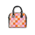 Pink and Orange Checkerboard Shoulder Handbag