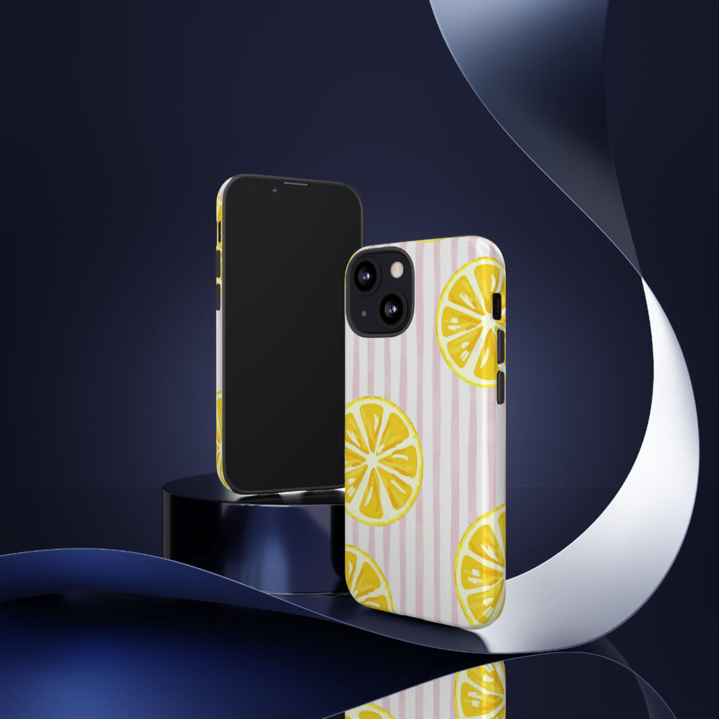 Lemon Slices Tough Case — Cute Pink Stripe Phone Cover