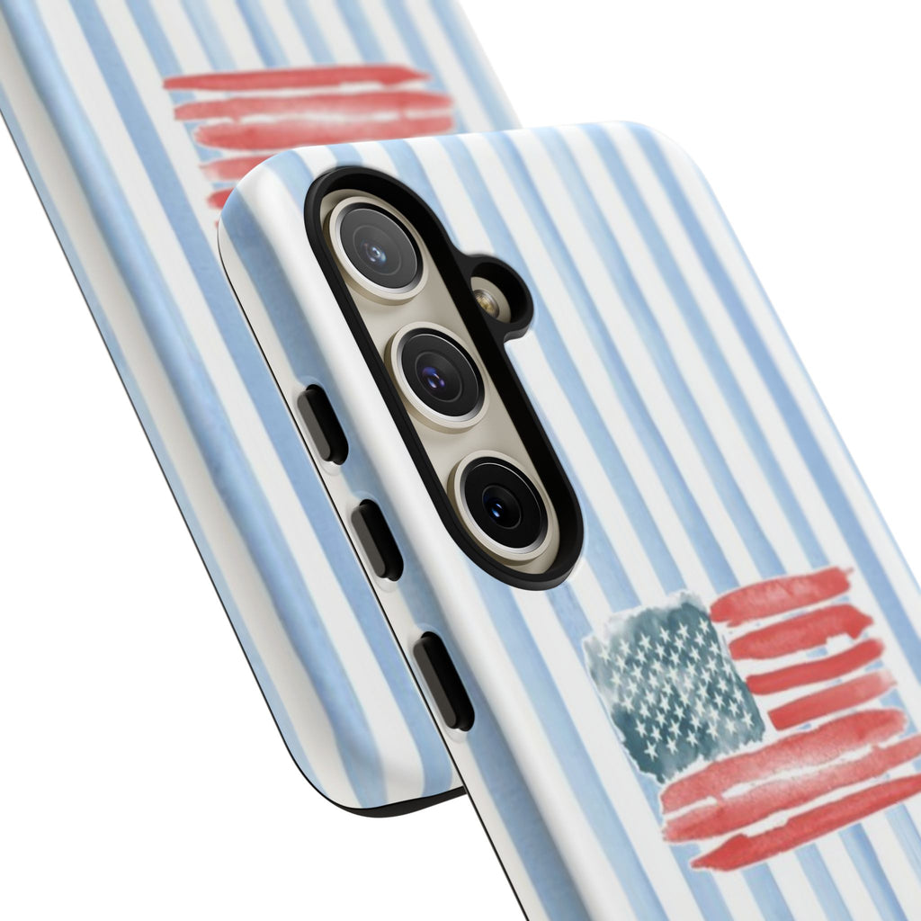 American Flag Watercolor Phone Case - Blue Stripe Tough Case