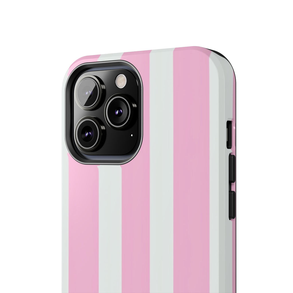 Pink & White Stripe Tough Phone Case — Protective Stripe iPhone Cover