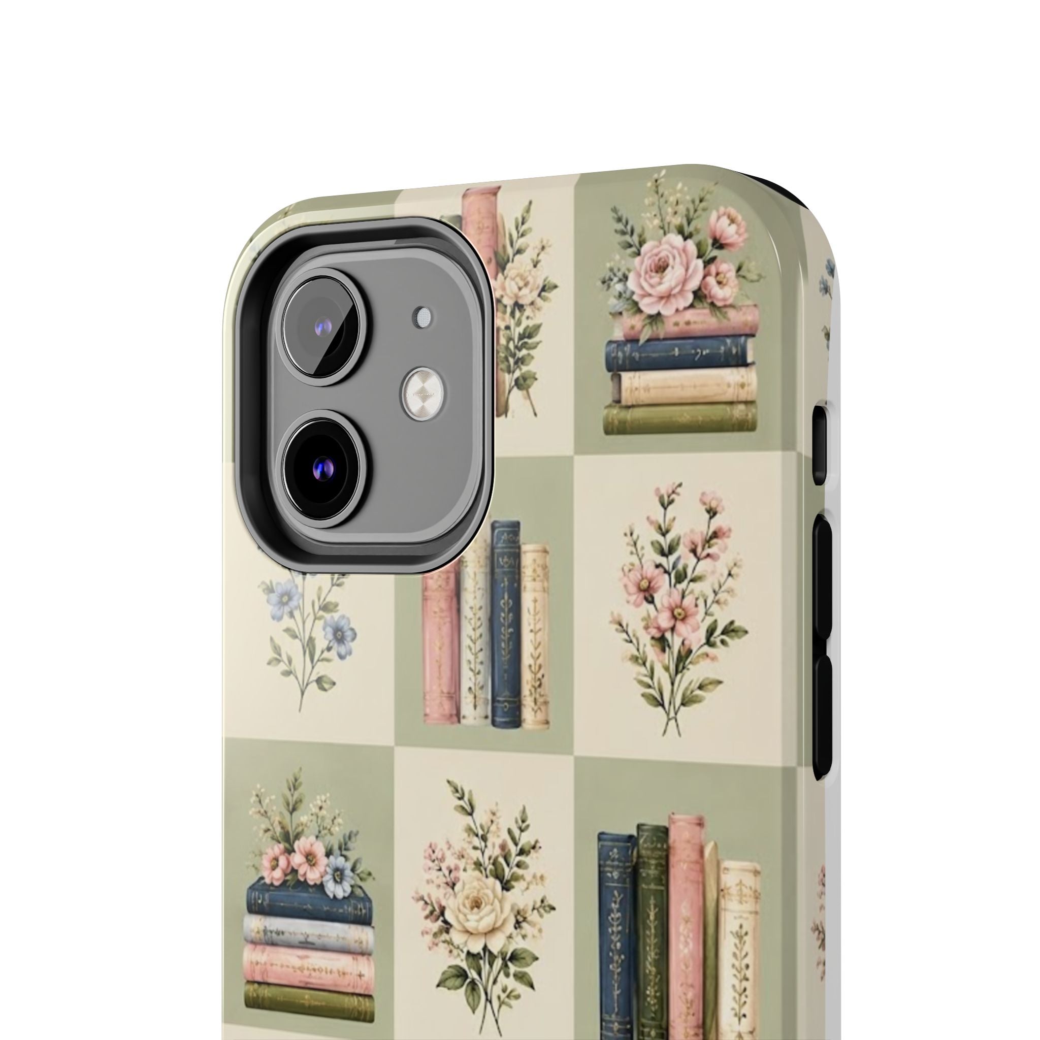 Floral Bookshelf Tough Phone Case — Vintage Floral & Stacked Books Pattern