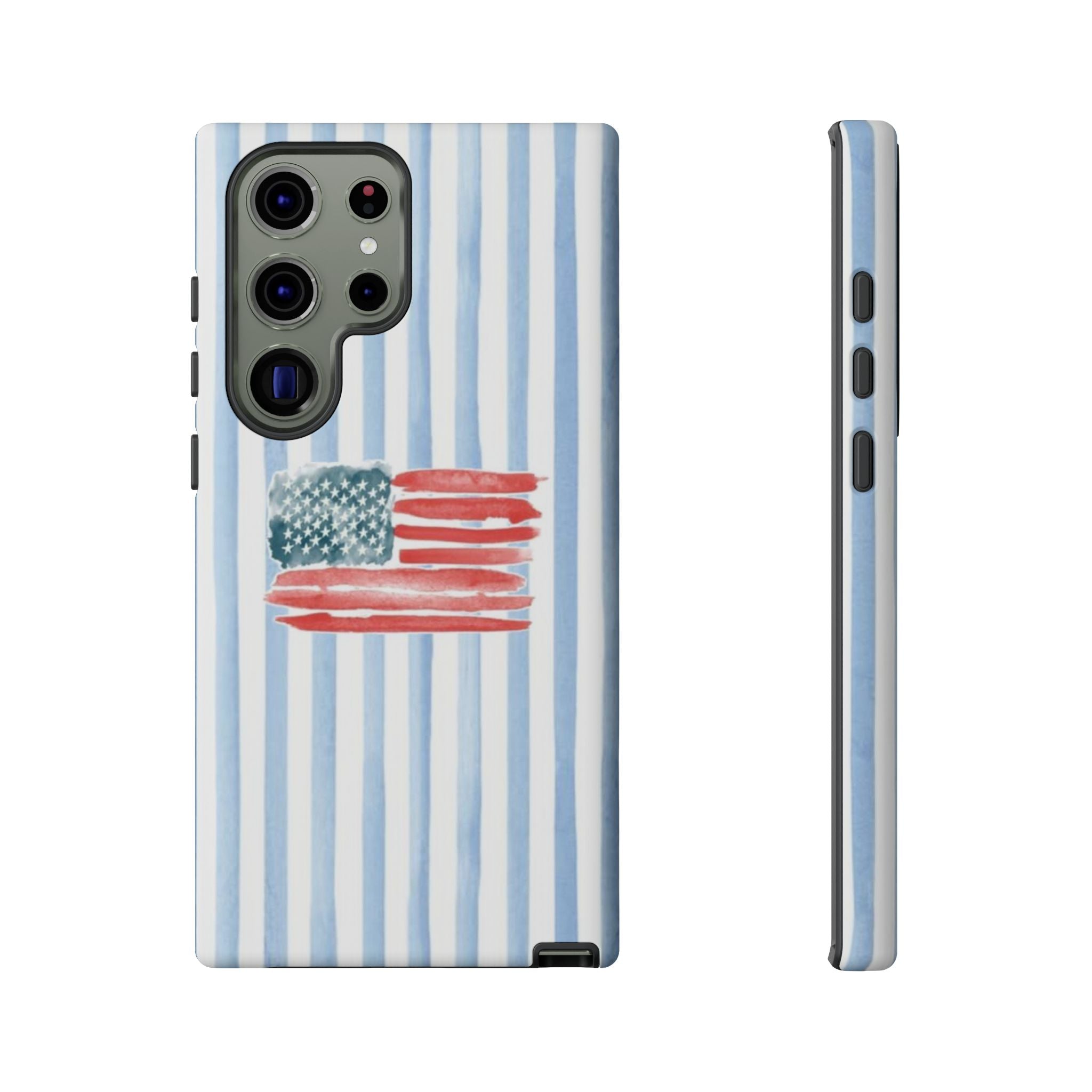 American Flag Watercolor Phone Case - Blue Stripe Tough Case