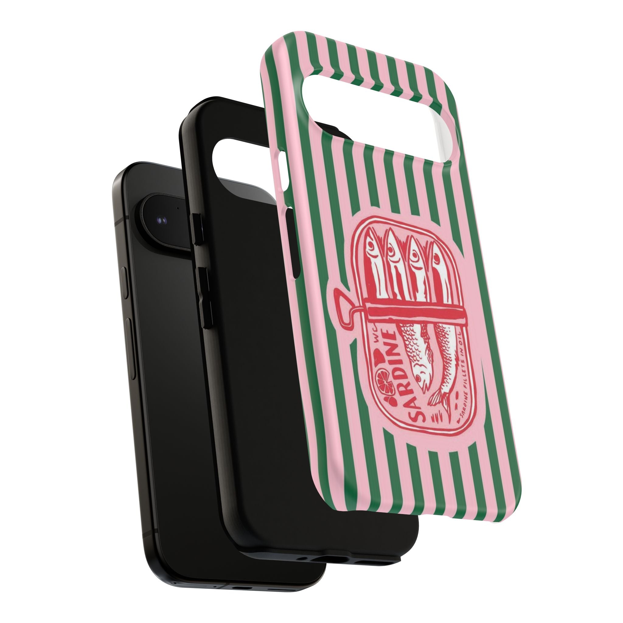 Sardine Stripe Phone Case — Retro Pink & Green Nautical Protection