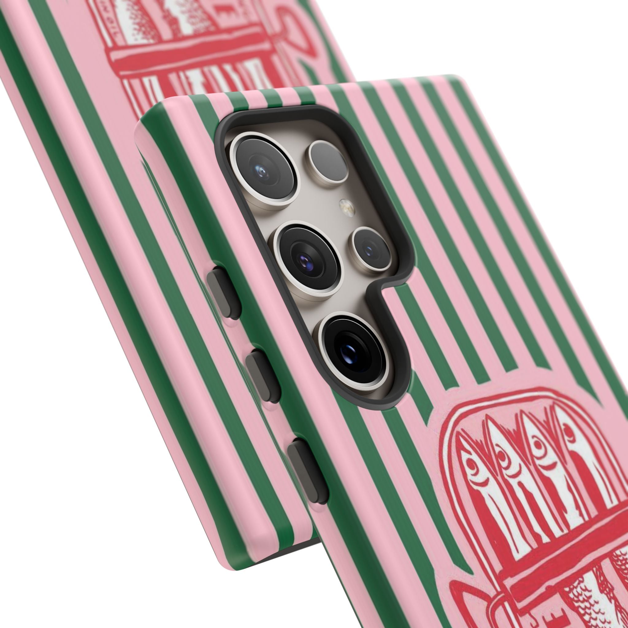 Sardine Stripe Phone Case — Retro Pink & Green Nautical Protection
