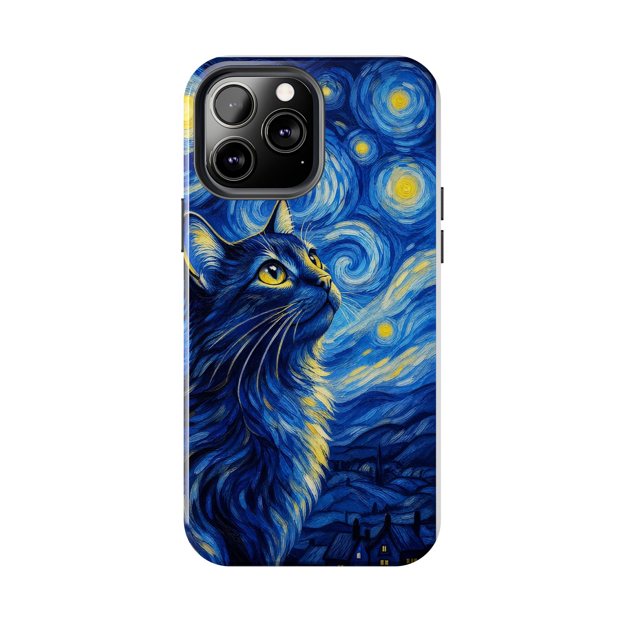 Starry Night Cat Tough Phone Case — Van Gogh Style Galaxy Kitten Protective Cover
