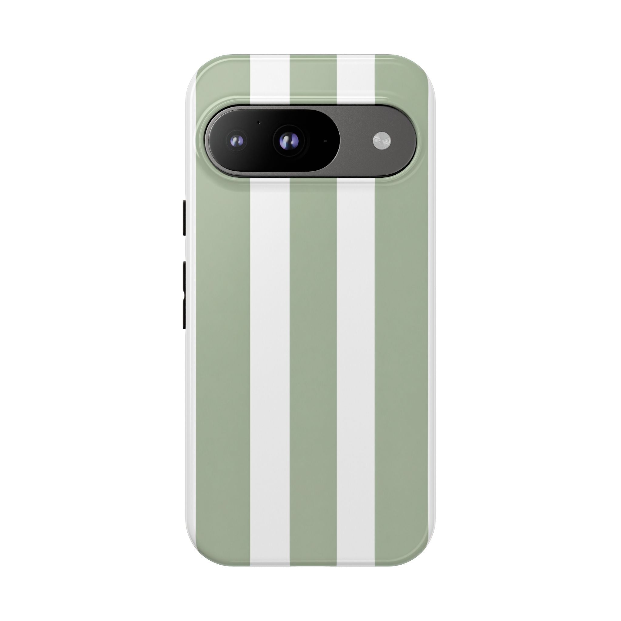 Striped Sage Tough Phone Case — Durable Green & White Vertical Stripe Phone Cover