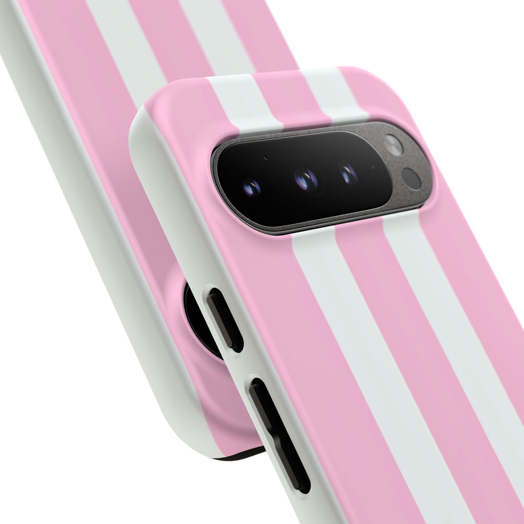 Pink & White Striped Tough Phone Case — Durable Protective Phone Cover