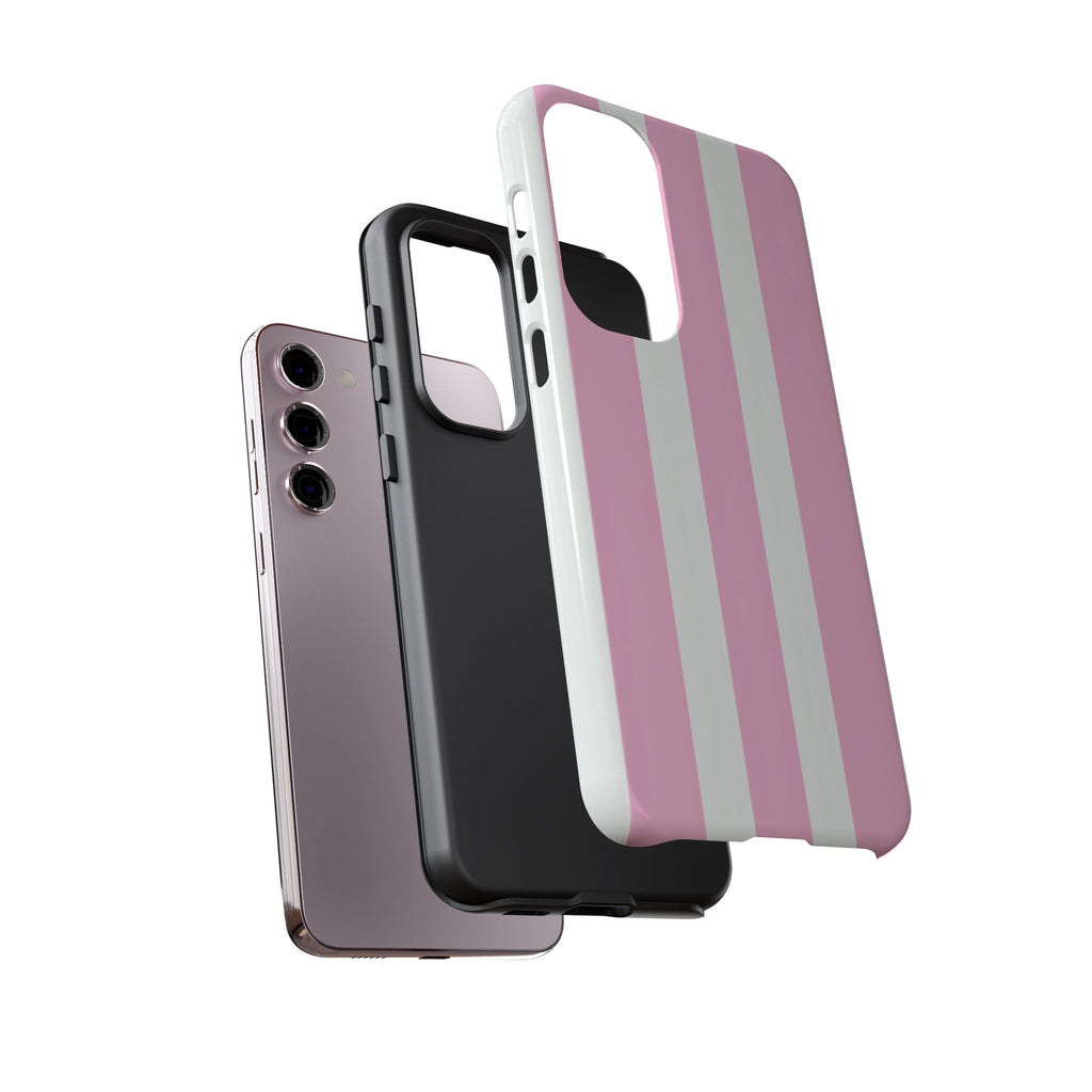 Pink & White Striped Tough Phone Case — Durable Protective Phone Cover