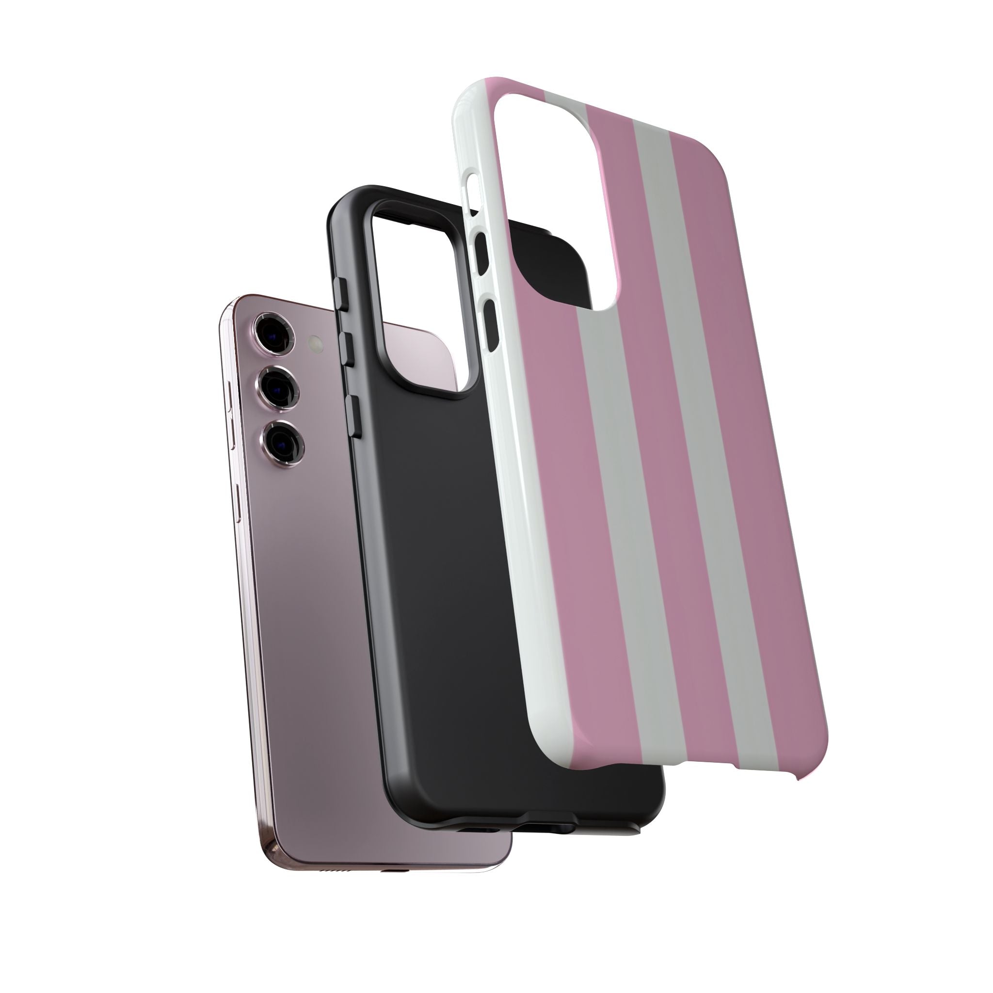 Pink & White Striped Tough Phone Case — Durable Protective Phone Cover