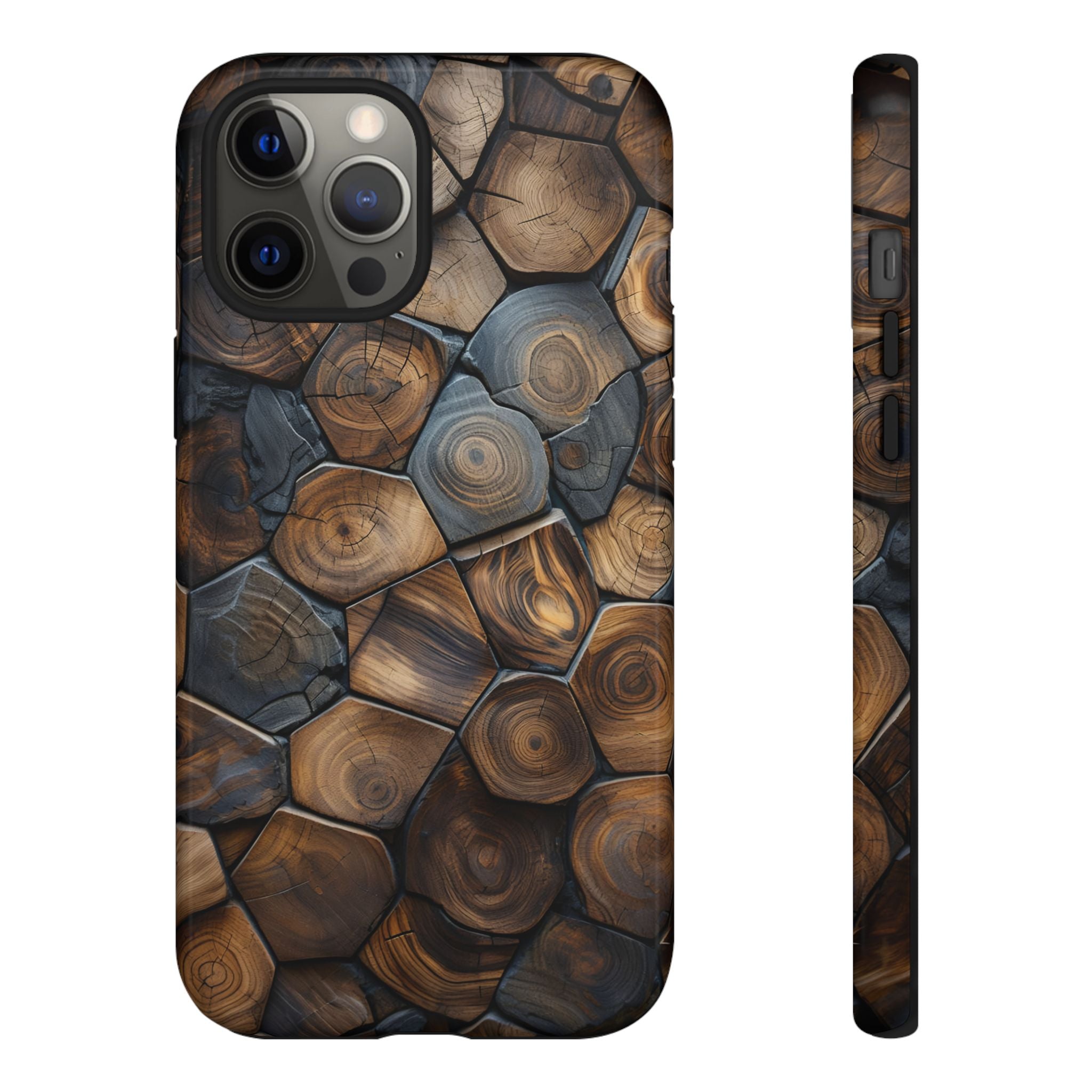 Wood Grain Hex Phone Case — Rustic Geometric iPhone Protection