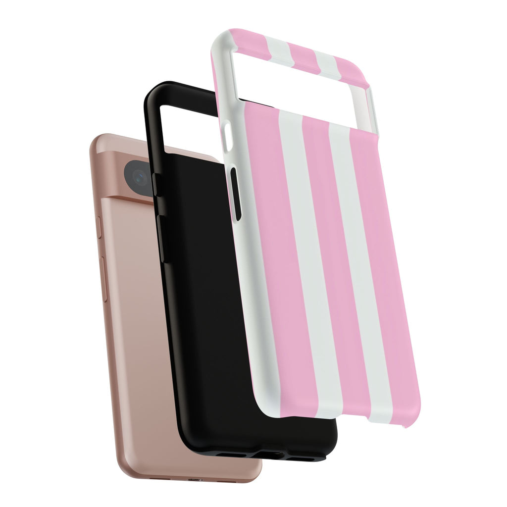 Pink & White Striped Tough Phone Case — Durable Protective Phone Cover