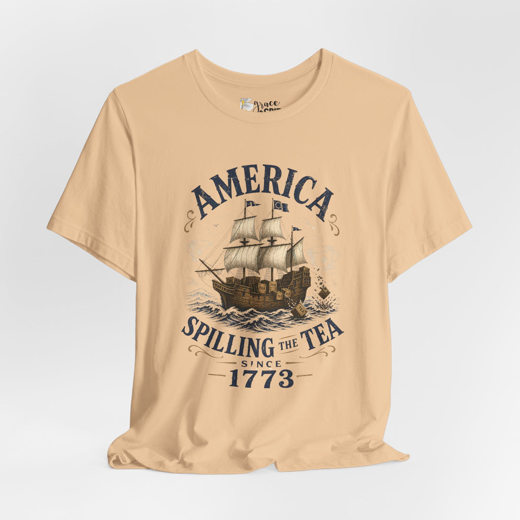 America Spilling the Tea 1773 T‑Shirt — Boston Tea Party Vintage Ship Tee