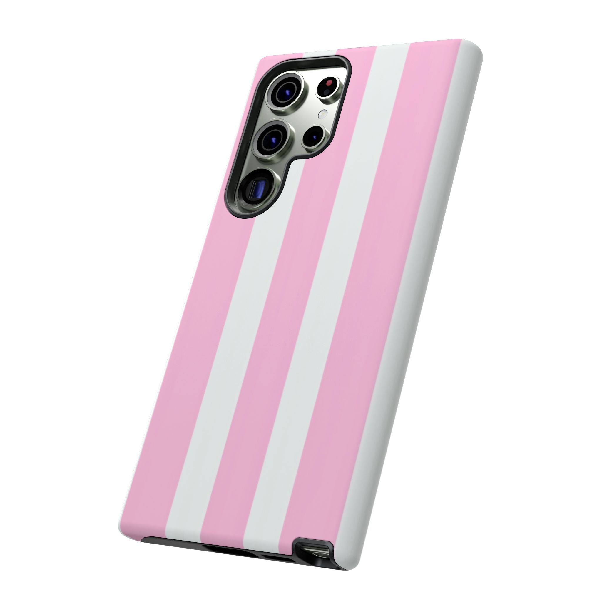 Pink & White Striped Tough Phone Case — Durable Protective Phone Cover