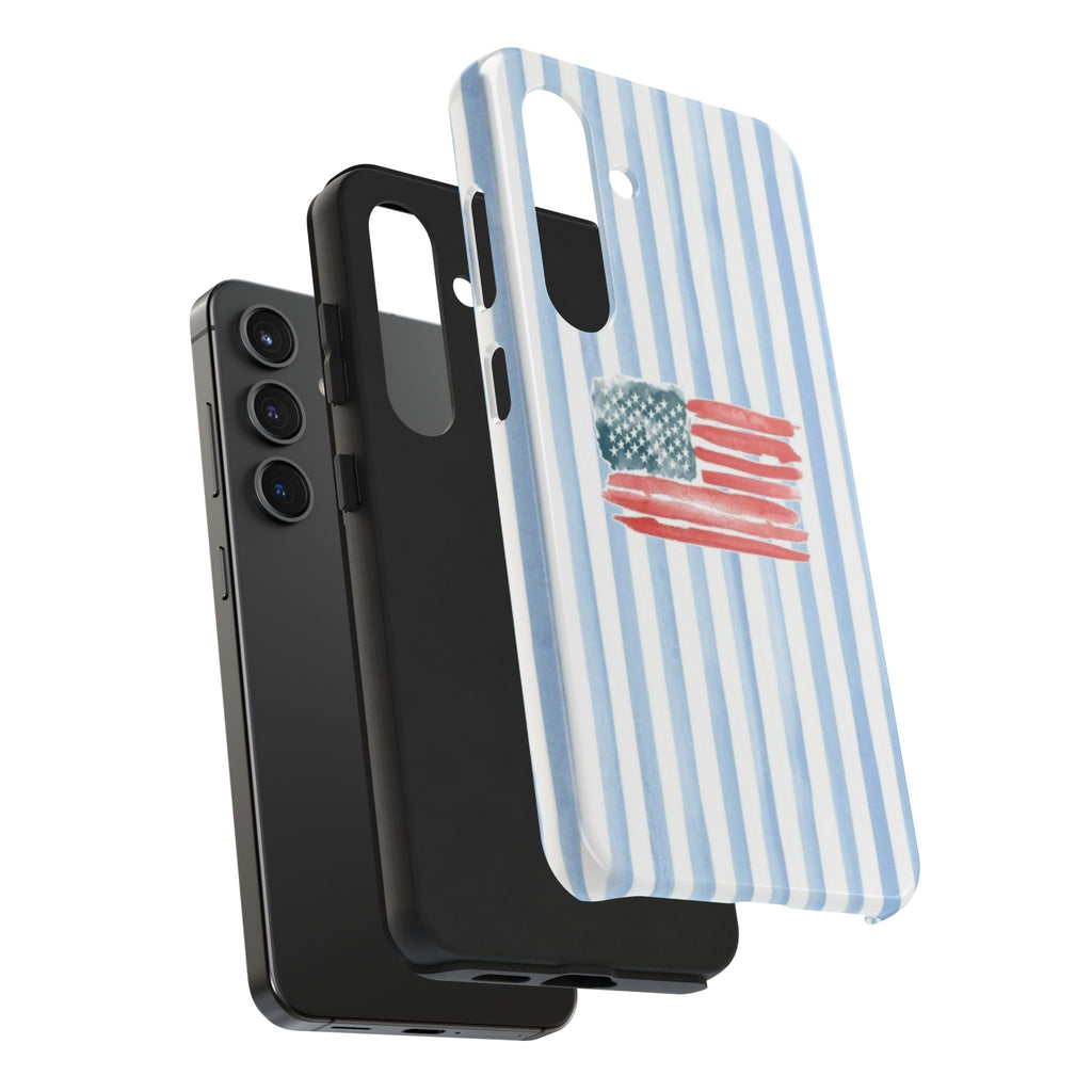 American Flag Watercolor Tough Phone Case — Blue Striped Patriotic Phone Case