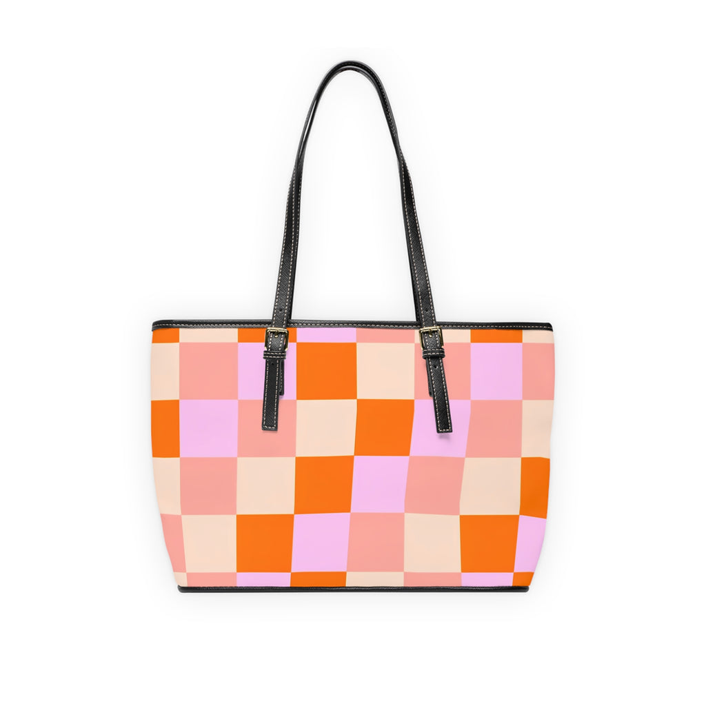 Pink and Orange Checkerboard PU Leather Shoulder Bag