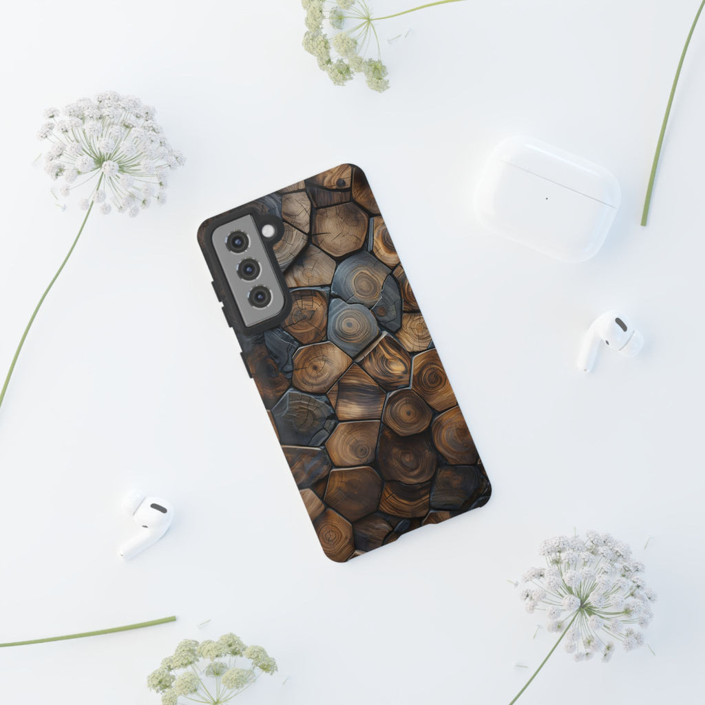 Wood Grain Hex Phone Case — Rustic Geometric iPhone Protection