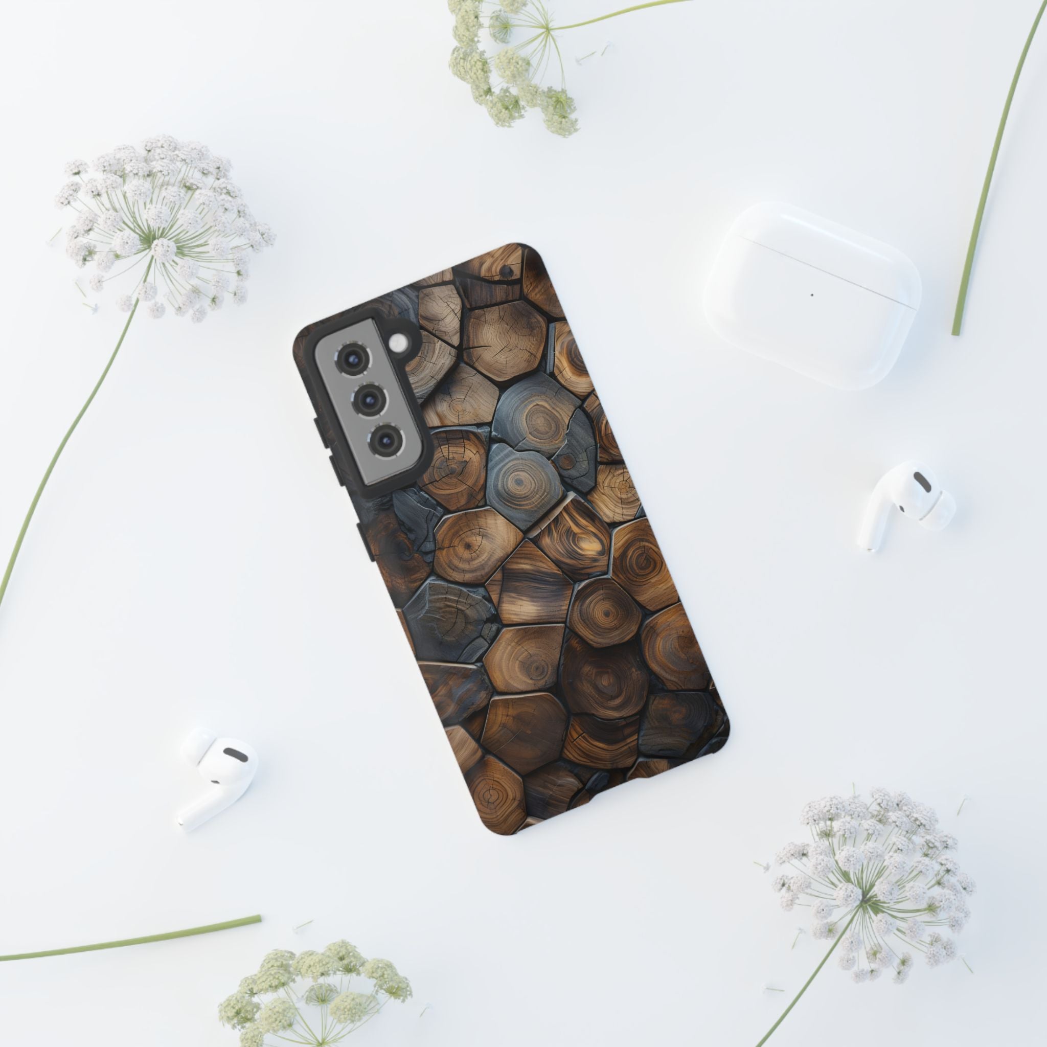 Wood Grain Hex Phone Case — Rustic Geometric iPhone Protection