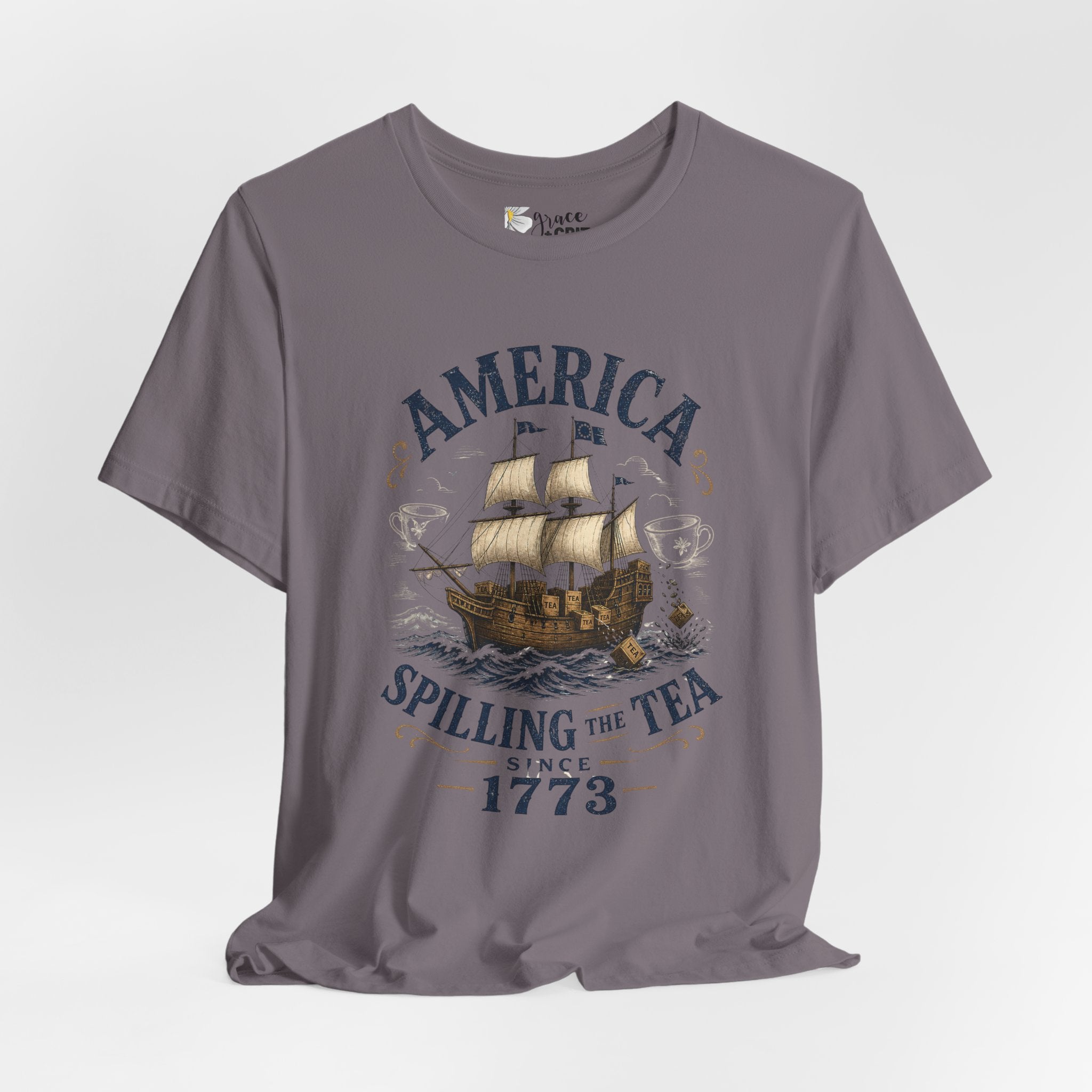 America Spilling the Tea 1773 T‑Shirt — Boston Tea Party Vintage Ship Tee