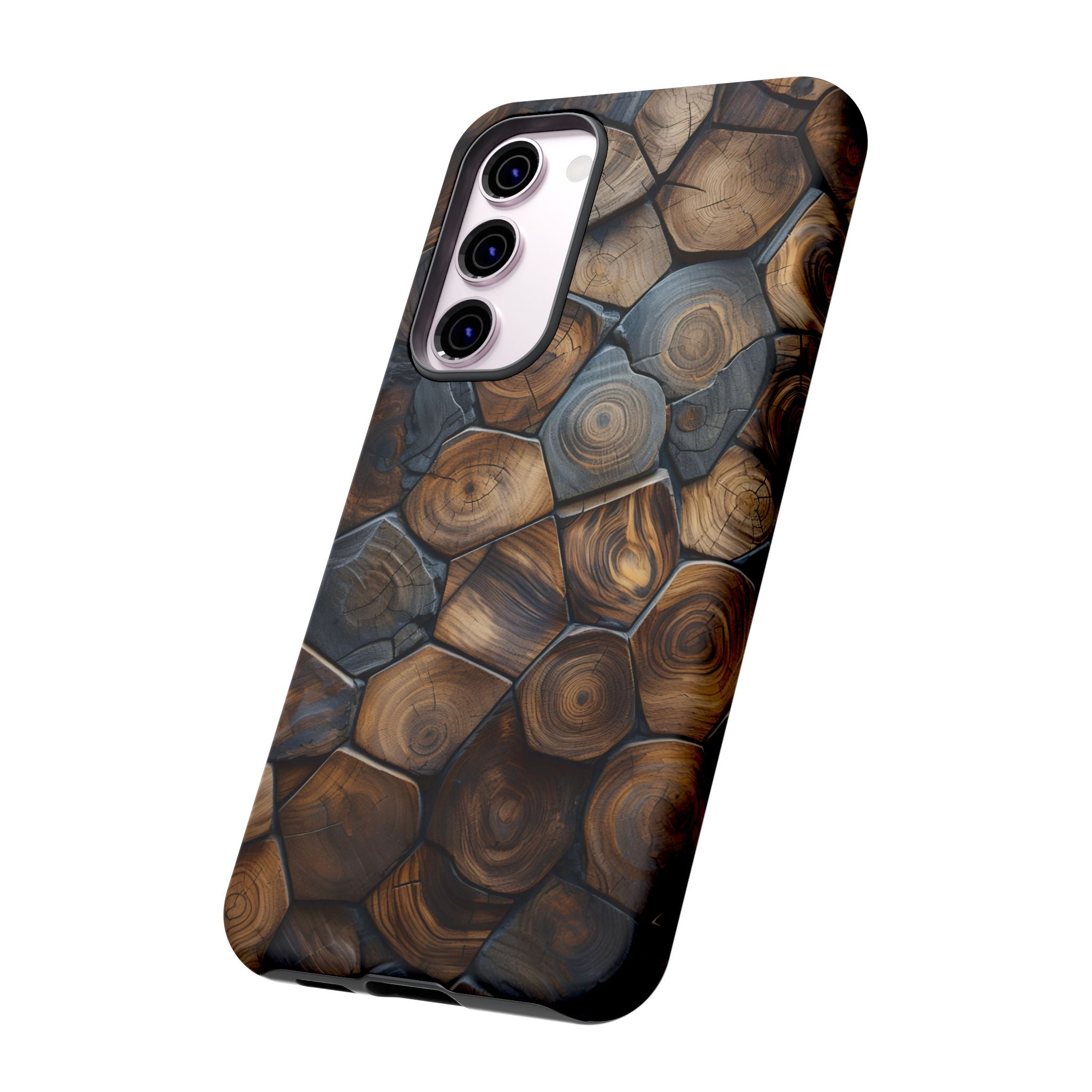 Wood Grain Hex Phone Case — Rustic Geometric iPhone Protection