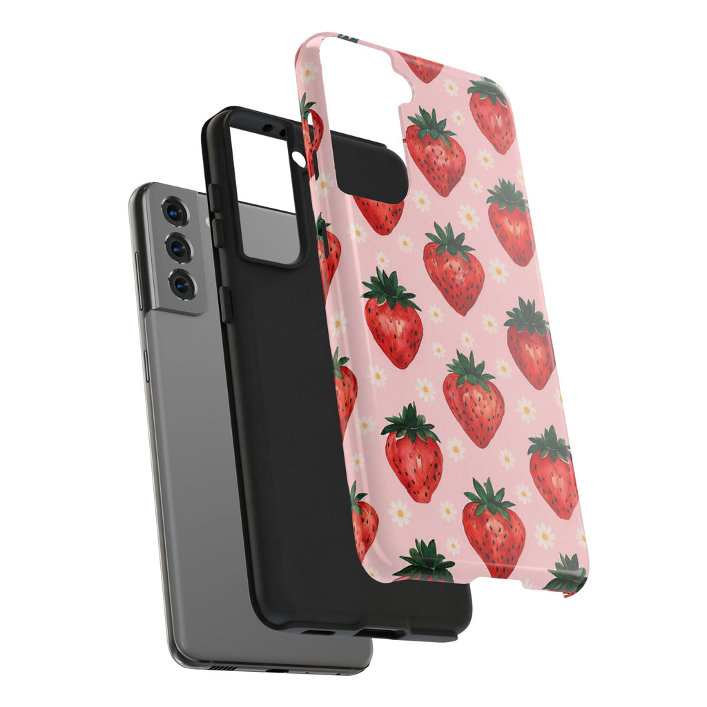 Strawberry Pattern Tough Phone Case — Cute Pink Fruit iPhone/Android Protection