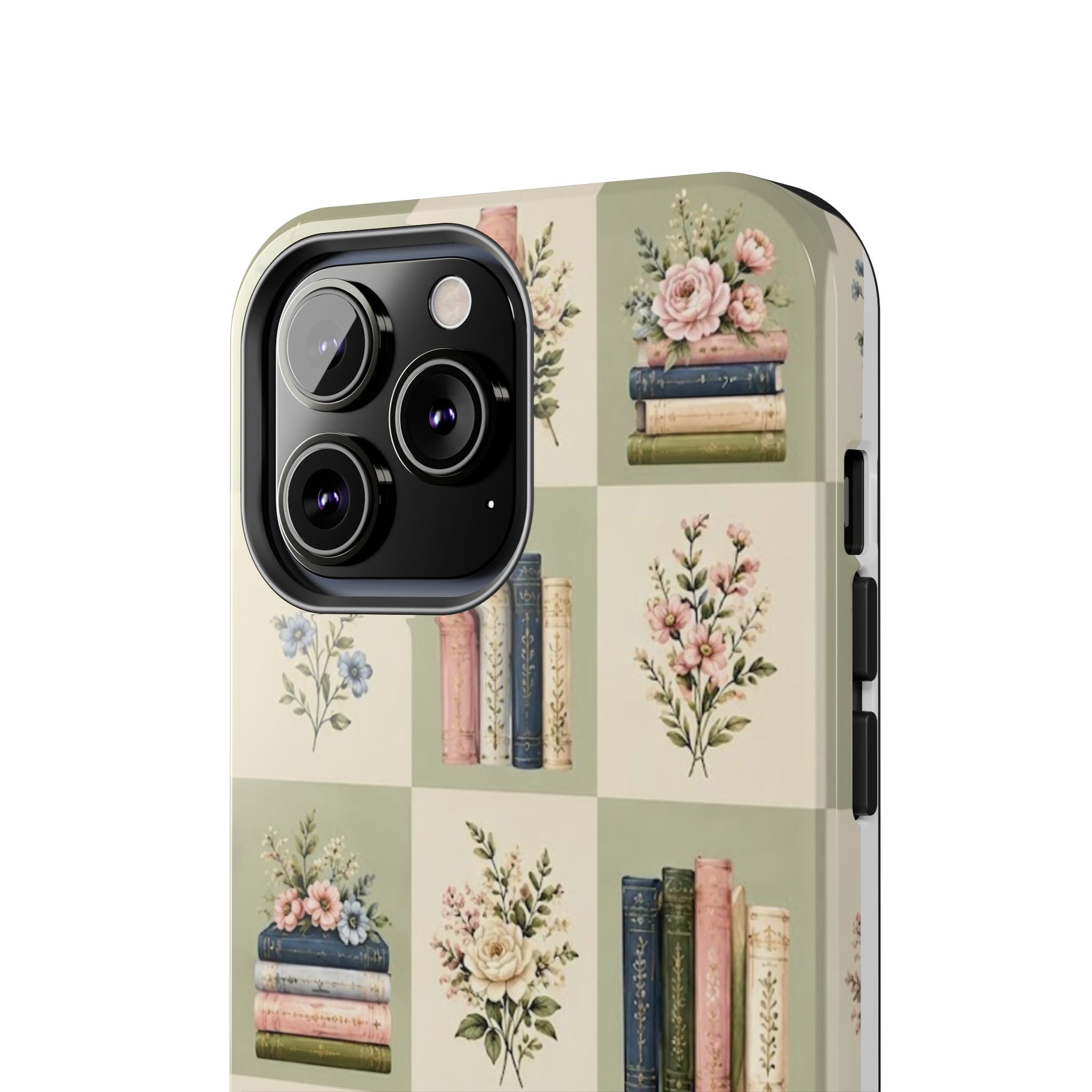 Floral Bookshelf Tough Phone Case — Vintage Floral & Stacked Books Pattern