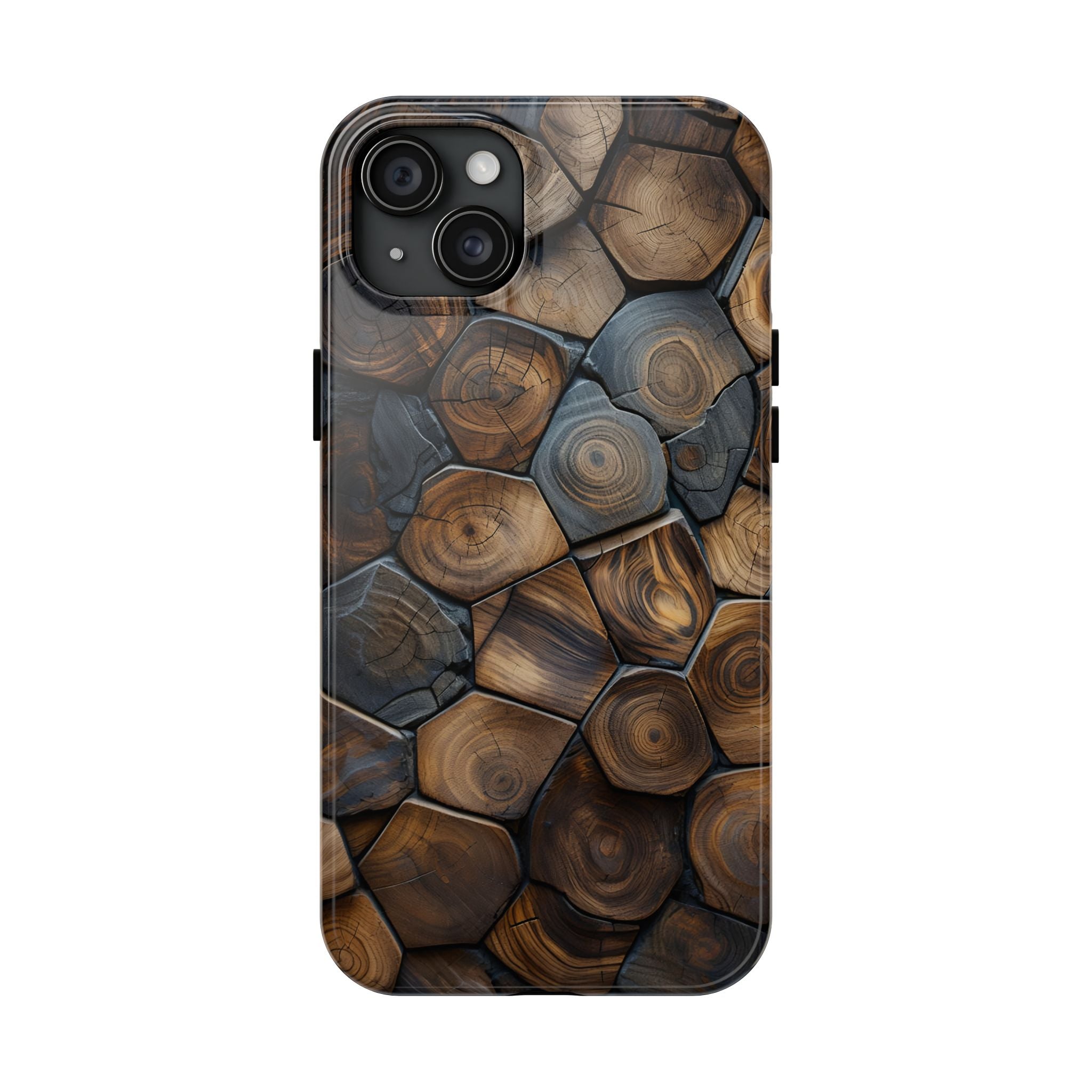 Woodgrain Hex Pattern Tough Phone Case — Rustic Log Cross-Section Design