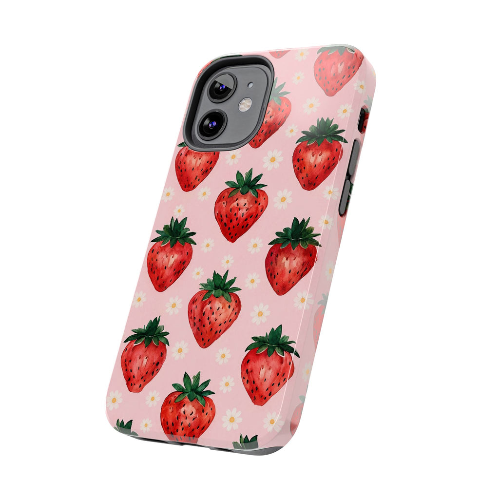 Strawberry Pattern Tough Phone Case — Cute Pink Fruit iPhone/Android Protection